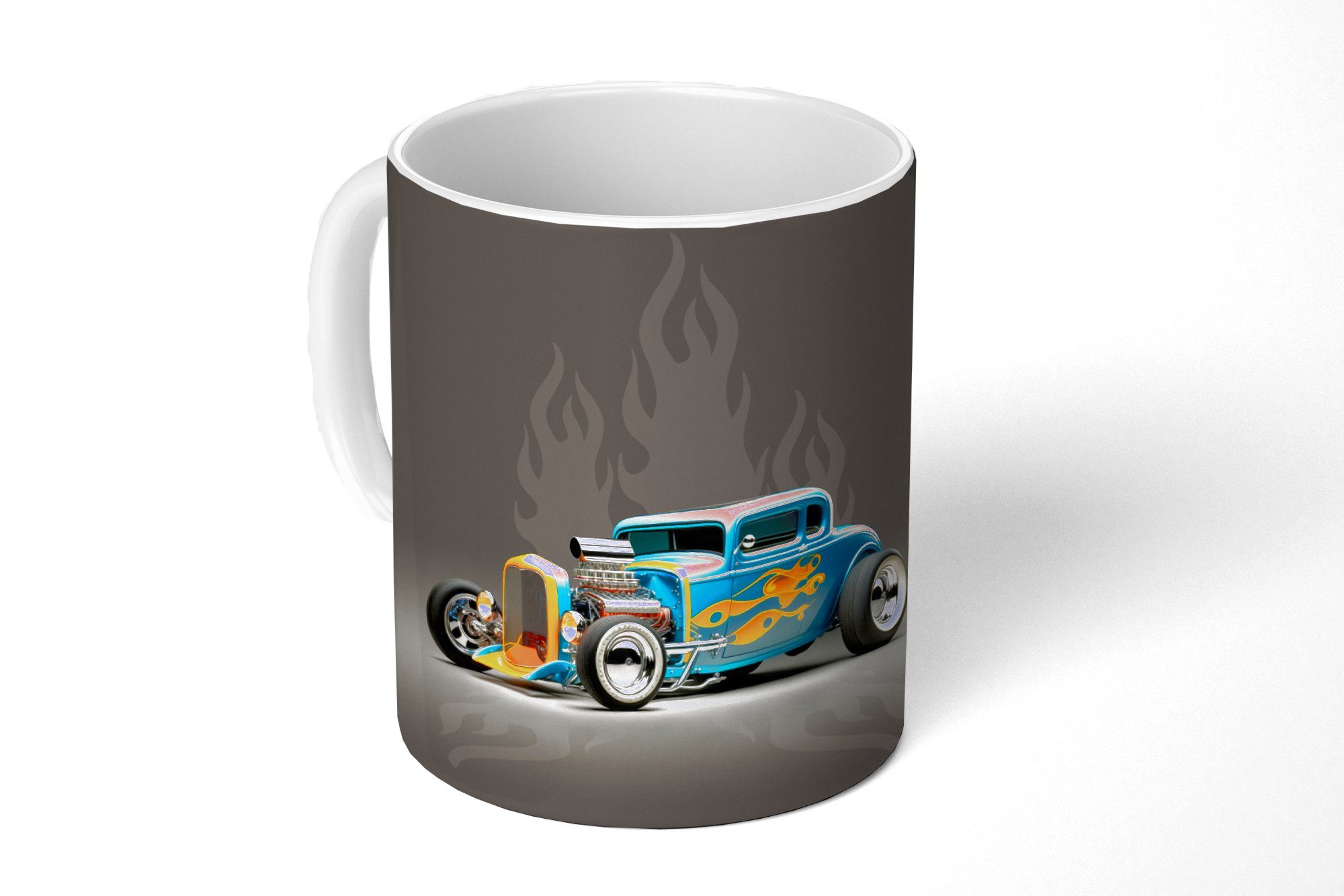 MuchoWow Tasse Auto - Oldtimer - Flammen - Blau, Keramik, Kaffeetassen, Teetasse, Becher, Teetasse, Geschenk