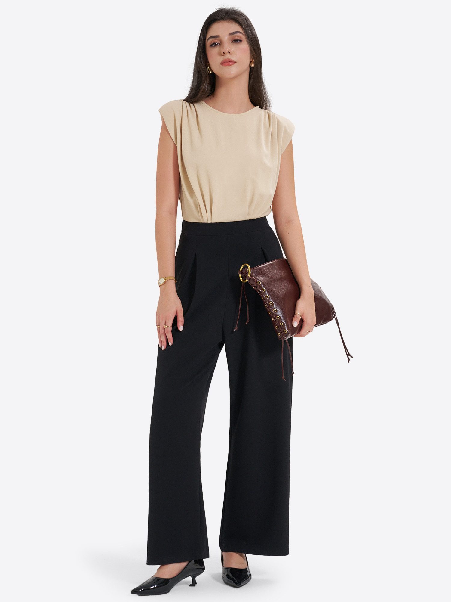 Imily Bela Overall Damen Jumpsuit mit ärmellosem Oberteil und weiter Hose (Packung, 1-tlg., 1per-Pack) Farbblock-Design – Bild 4 von 5