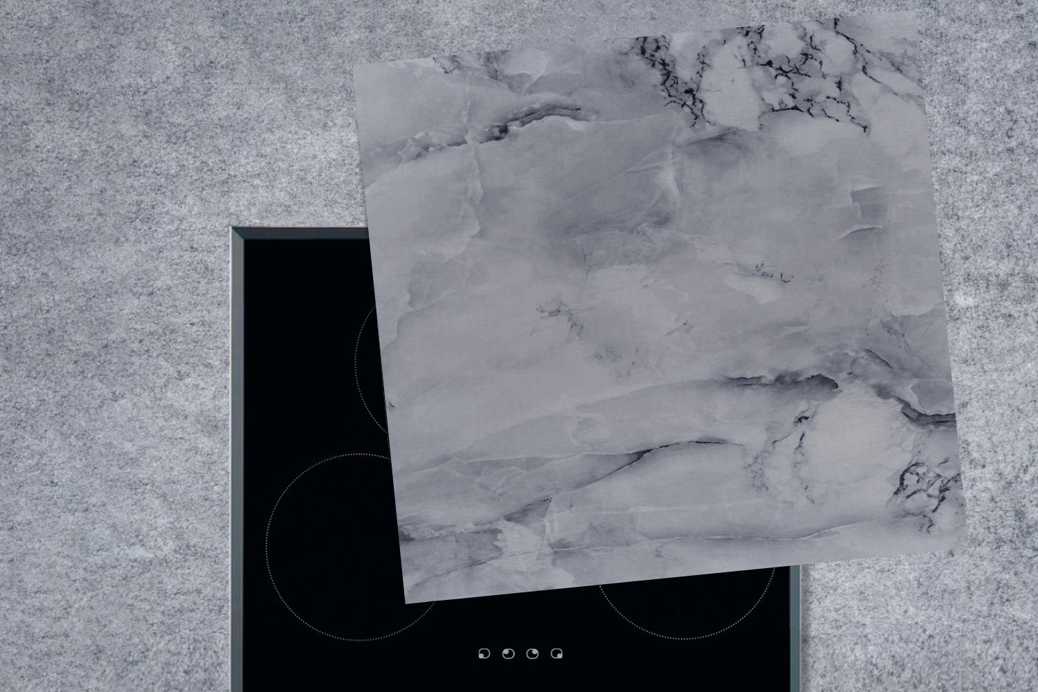 Grau Herdblende-/Abdeckplatte cm, Vinyl, Stein Ceranfeldabdeckung, Arbeitsplatte - - tlg), küche Schwarz, 78x78 (1 - für Marmor MuchoWow