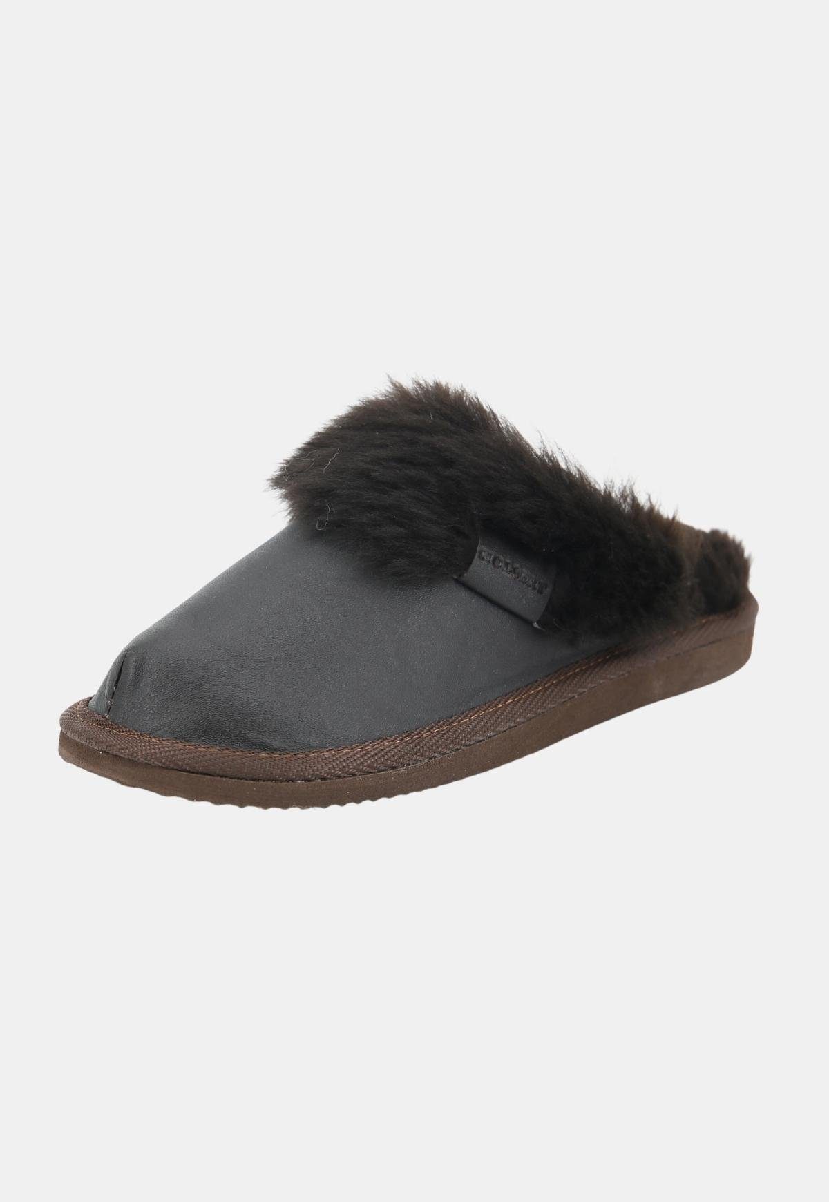 Hollert Lammfell Hausschuhe Malibu Dunkelbraun Hausschuh aus echtem Leder