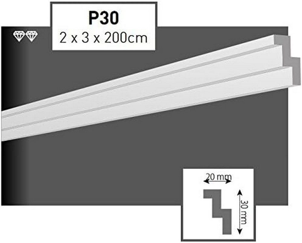 MDEKOR Deckenleiste Styropor-Leisten XPS Stuckleisten Abschlussleiste Weiss Deckenleisten, 100 Meter / 50 Leisten, 50-St.