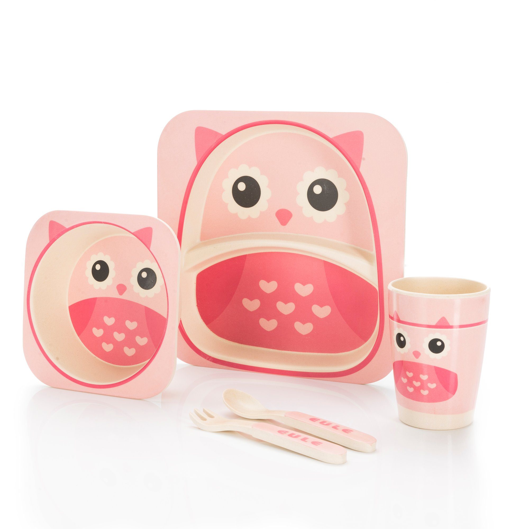 all Kids United Kindergeschirr-Set ALL KIDS UNITED 5-tlg. Kindergeschirr-Set mit Tier-Motiv (5-tlg), BPA-freier Kunststoff, Teller, Schüssel, Besteck, Becher