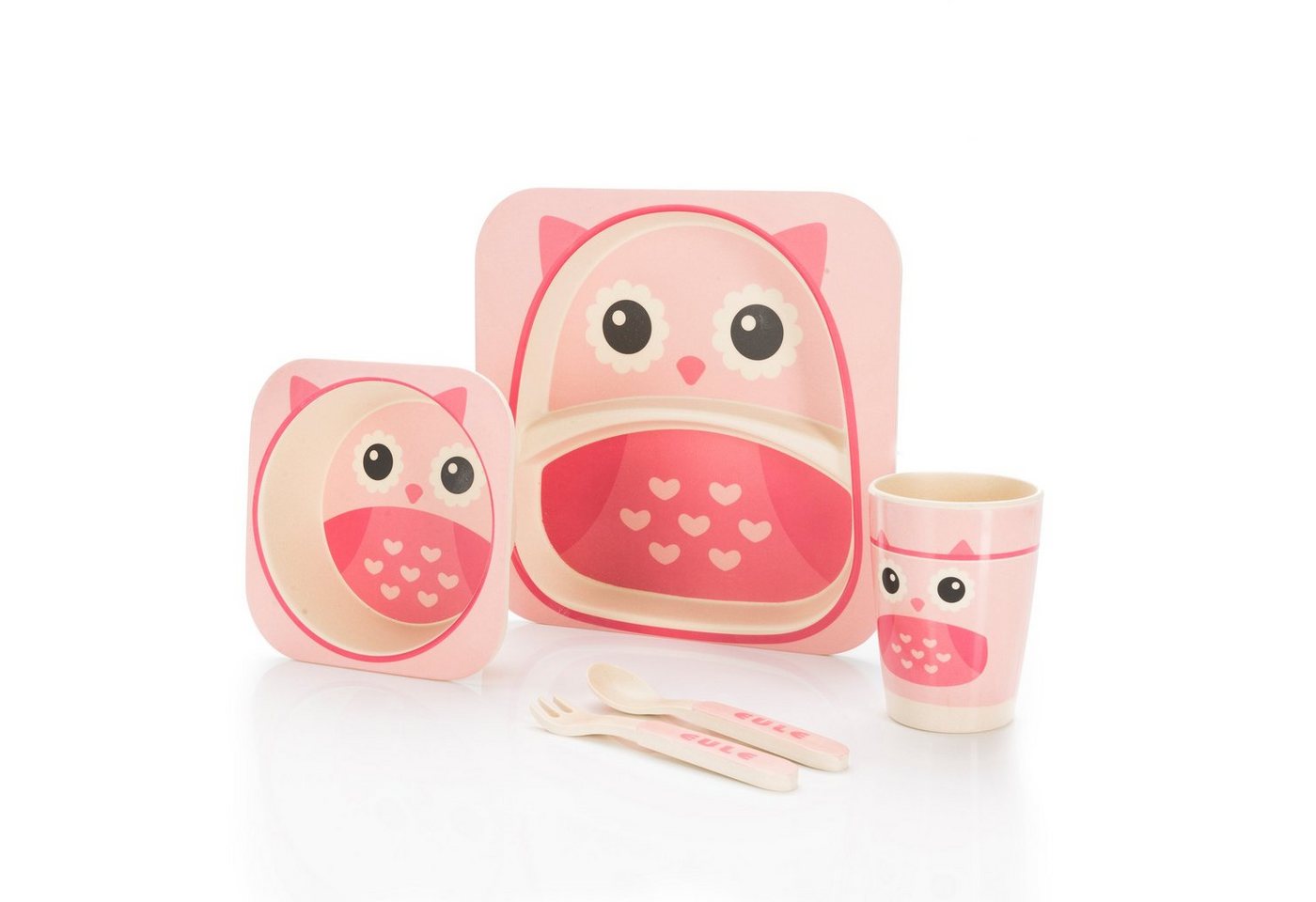 all Kids United Kindergeschirr-Set ALL KIDS UNITED 5-tlg. Kindergeschirr-Set mit Tier-Motiv (5-tlg), BPA-freier Kunststoff, Teller, Schüssel, Besteck, Becher