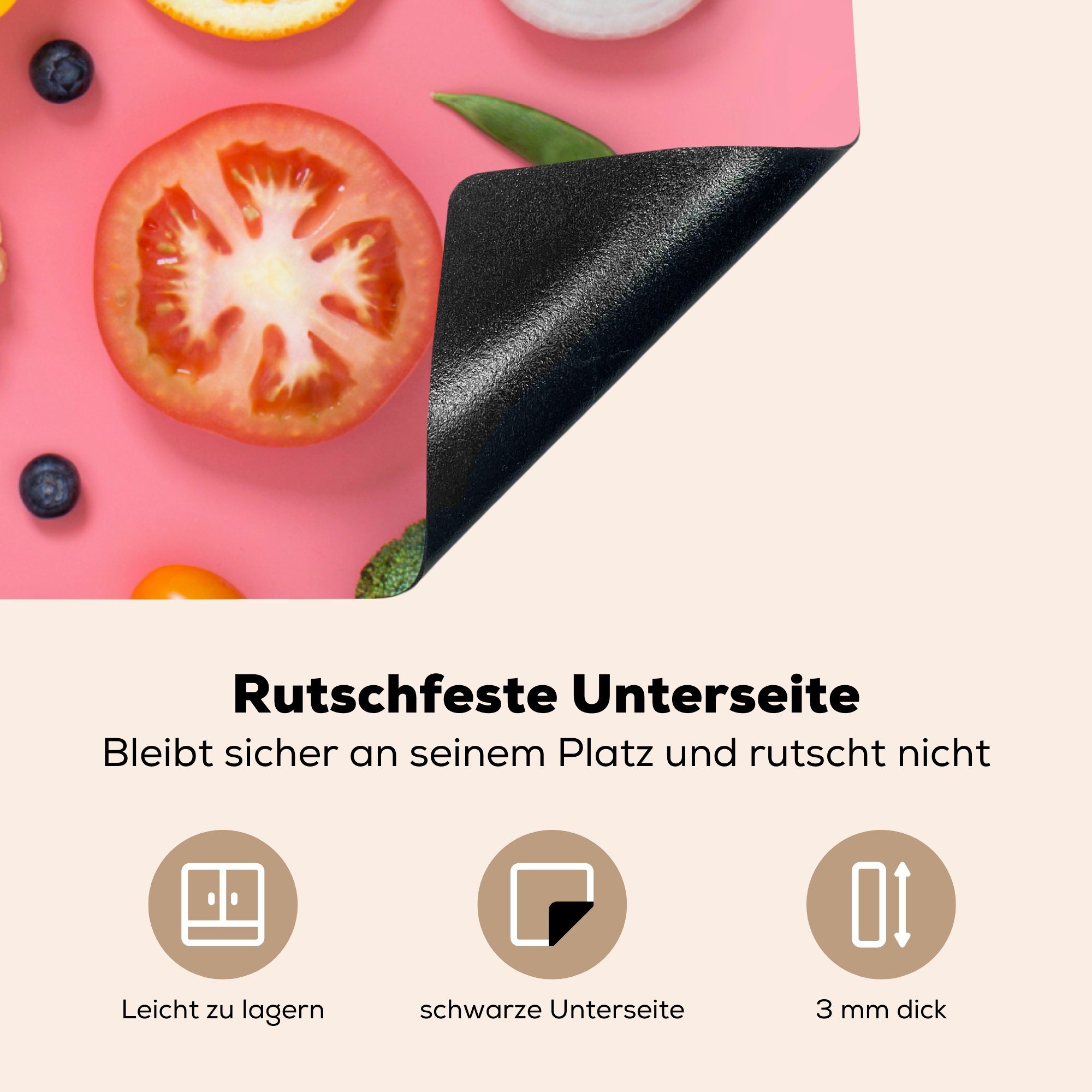 MuchoWow Herdblende-/Abdeckplatte Vinyl, tlg), cm, (1 Rosa, - für - Arbeitsplatte Gemüse küche Ceranfeldabdeckung, Obst 78x78