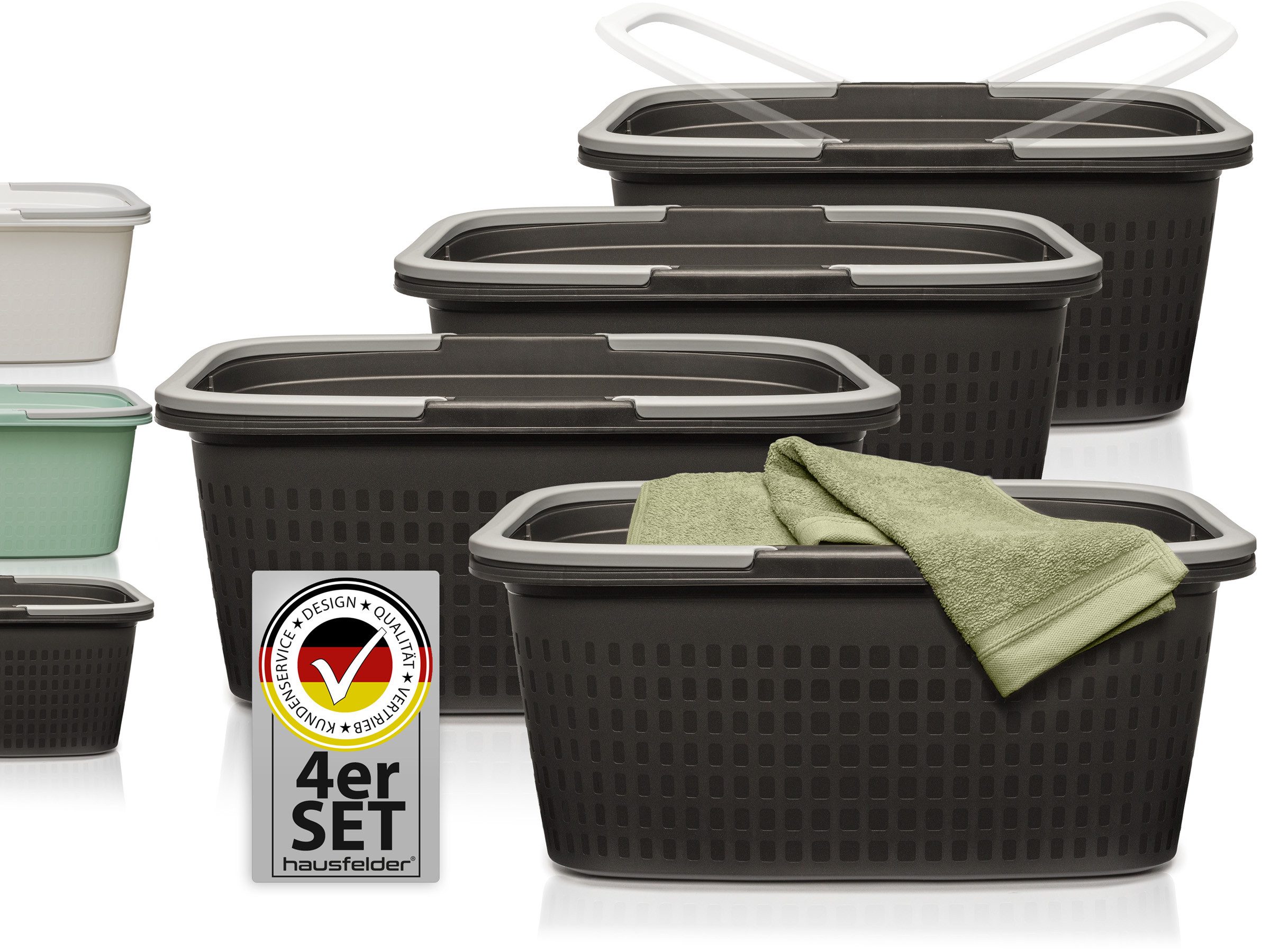 Hausfelder Wäschekorb Wäschewanne 58x37x25cm (Anthrazit-Schwarz, 2 günstig online kaufen