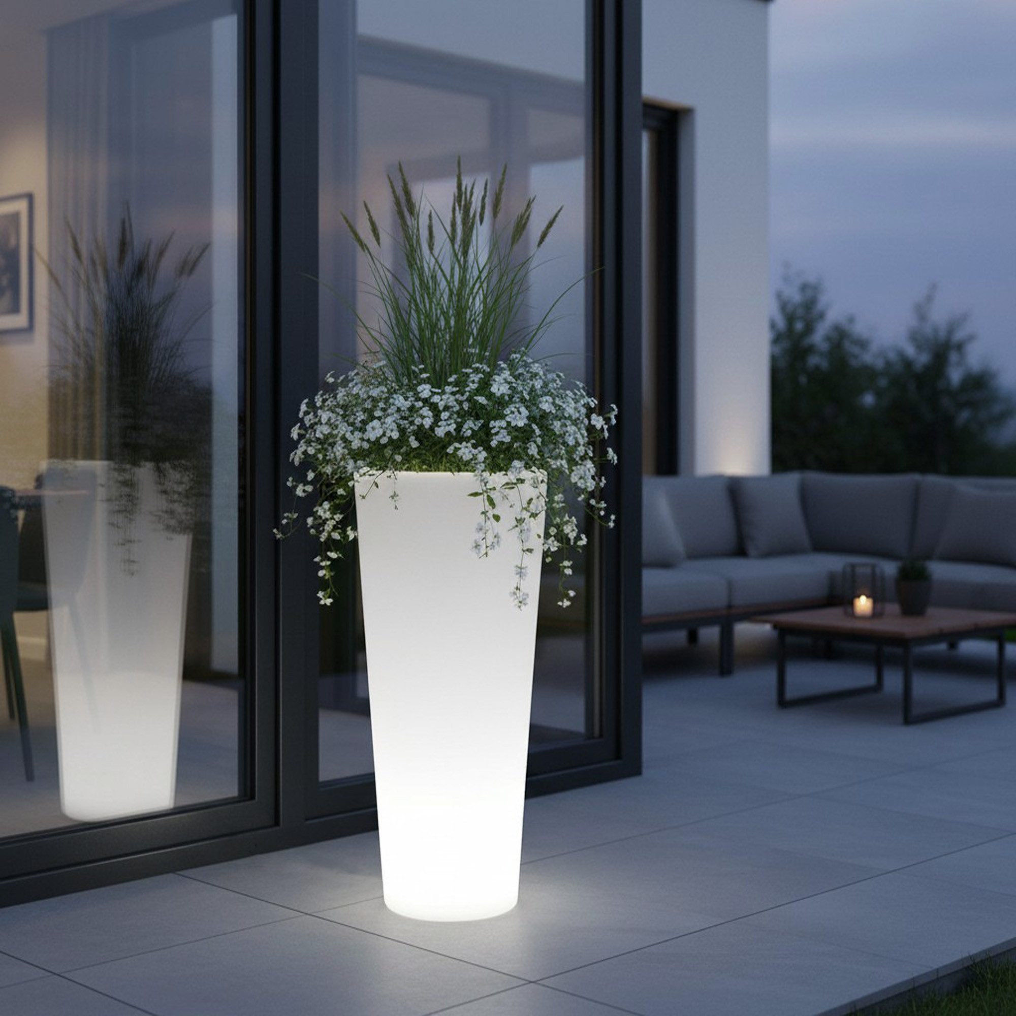 Arnusa Blumentopf Moderner LED Blumenkübel XL 90 cm rund beleuchtet PL404S, mit Akku Modus kabellos einsetzbar Indoor Outdoor
