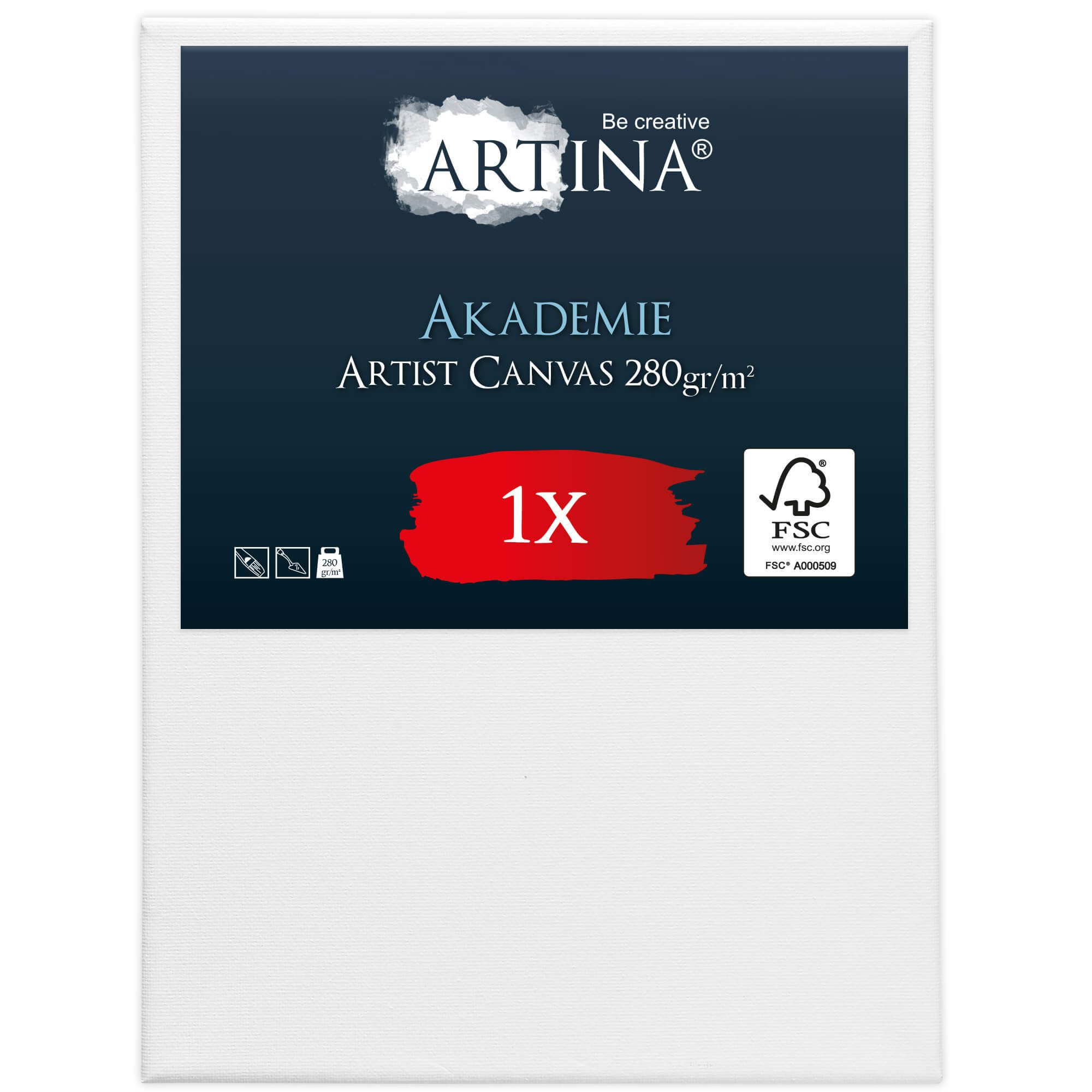 Artina Keilrahmen Keilrahmen Leinwand Akademie, 30x40cm, 100% Baumwolle Leinwände 280 g/m² für Acrylfarben Canvas