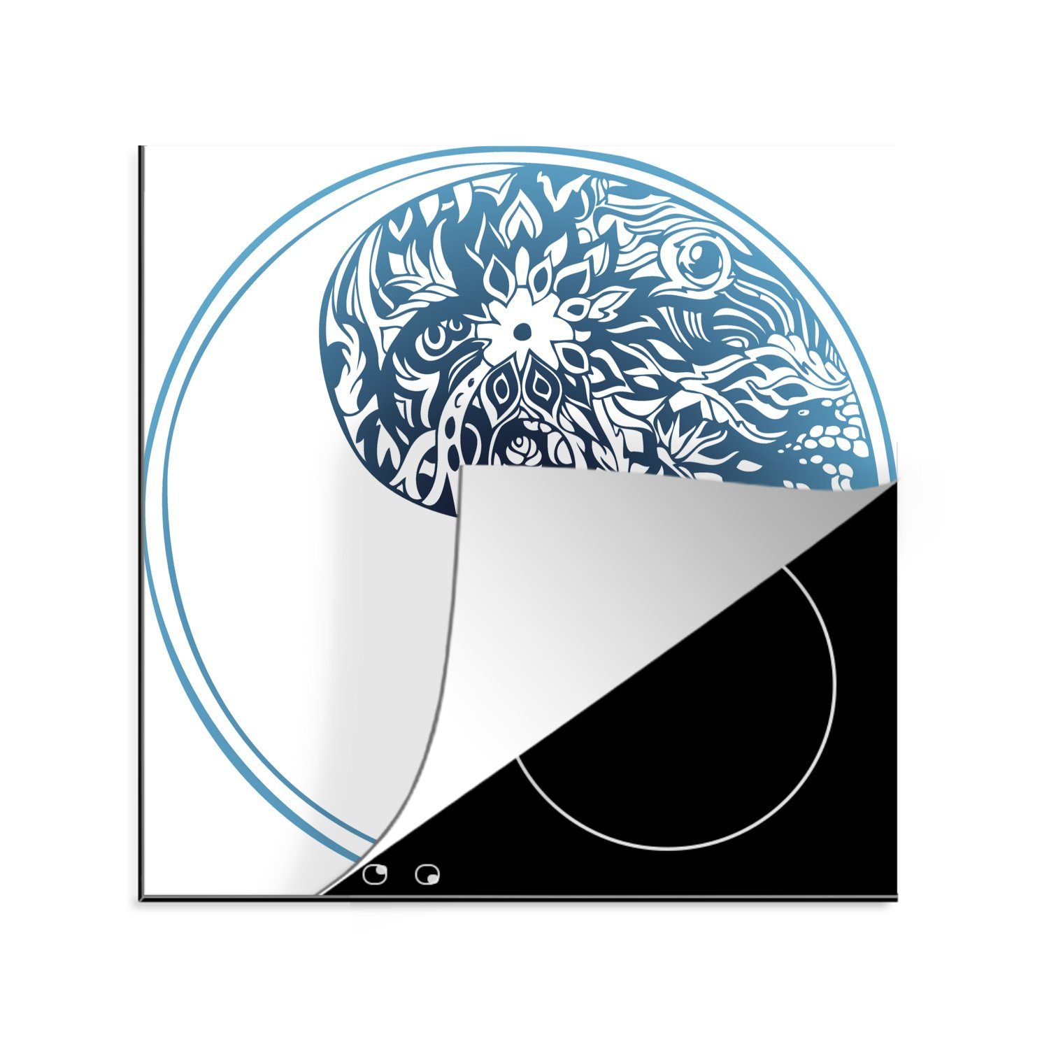MuchoWow Herdblende-/Abdeckplatte Eine Illustration von Yin und Yang in Blumen, Vinyl, (1 tlg), 78x78 cm, Ceranfeldabdeckung, Arbeitsplatte für küche | Herdabdeckplatten