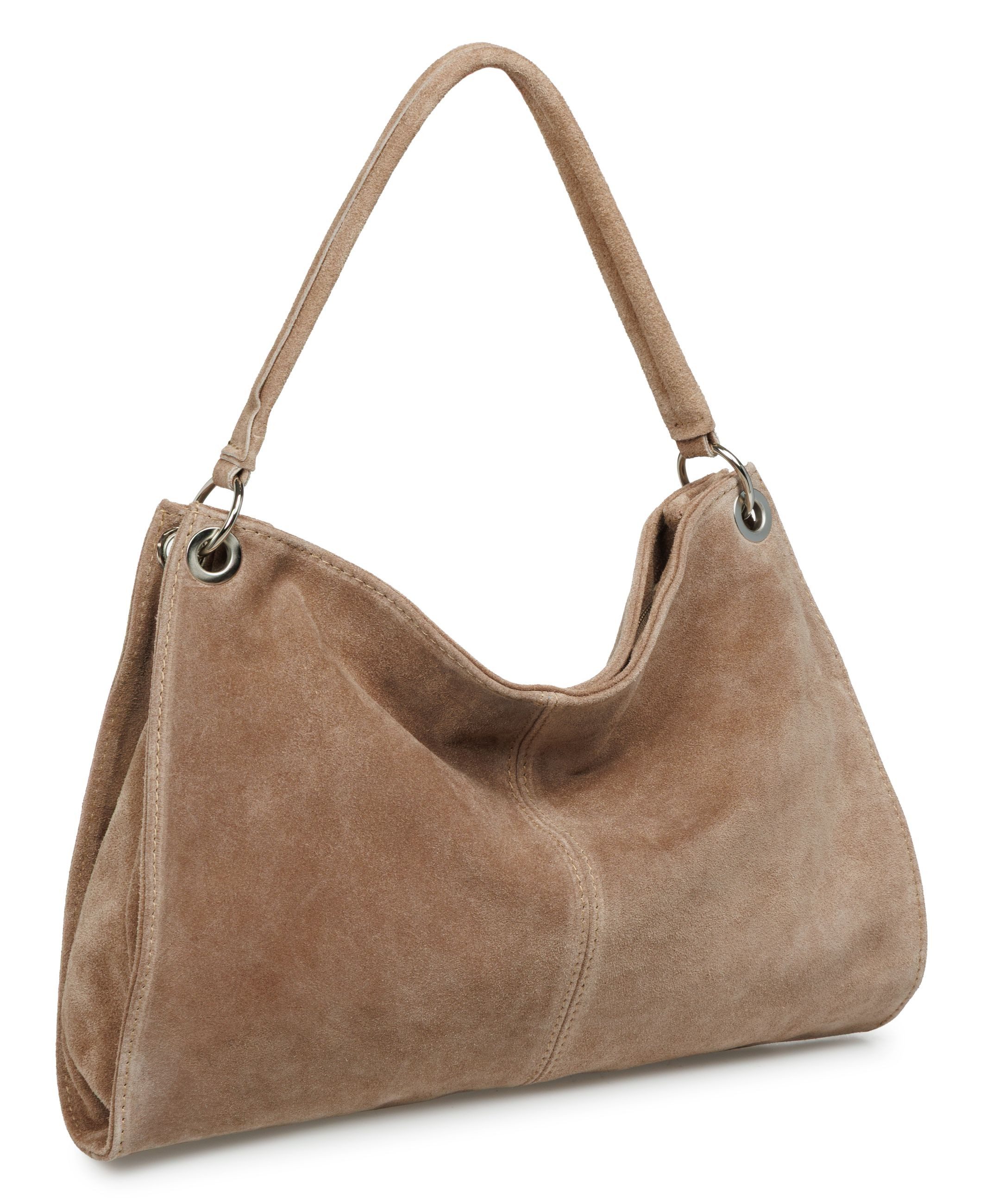 Caspar Schultertasche Damen Veloursleder Handtasche Klassisch - PREMIUM LINE - Modell No.838, 100% italienisches Leder, samtig weich, angenehmer Tragekomfort – Bild 4 von 5