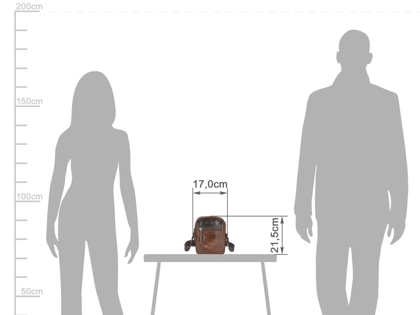 Greenburry Umhängetasche "Newport" Leder Tasche kleine Herrentasche Umhänger 17x20cm, Hauptfach 14x18cm, 145cm Schultergurt