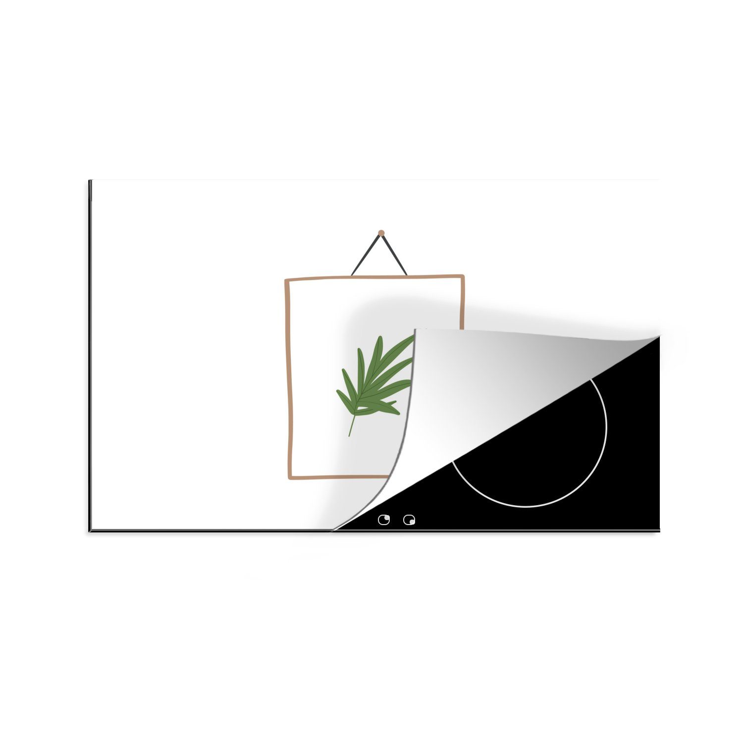 MuchoWow Herdblende-/Abdeckplatte Pflanze - Rahmen - Weiß - Abstrakt, Vinyl, (1 tlg), 81x52 cm, Induktionskochfeld Schutz für die küche, Ceranfeldabdeckung