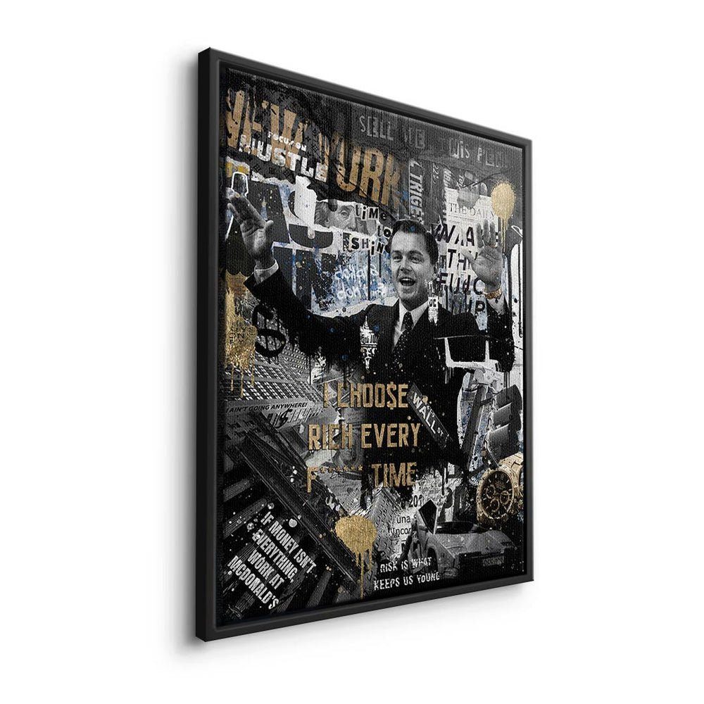 I CHOO$E Leinwandbild, schwarzer Motivationsbild Rahmen - RICH Wandbild DOTCOMCANVAS® Premium