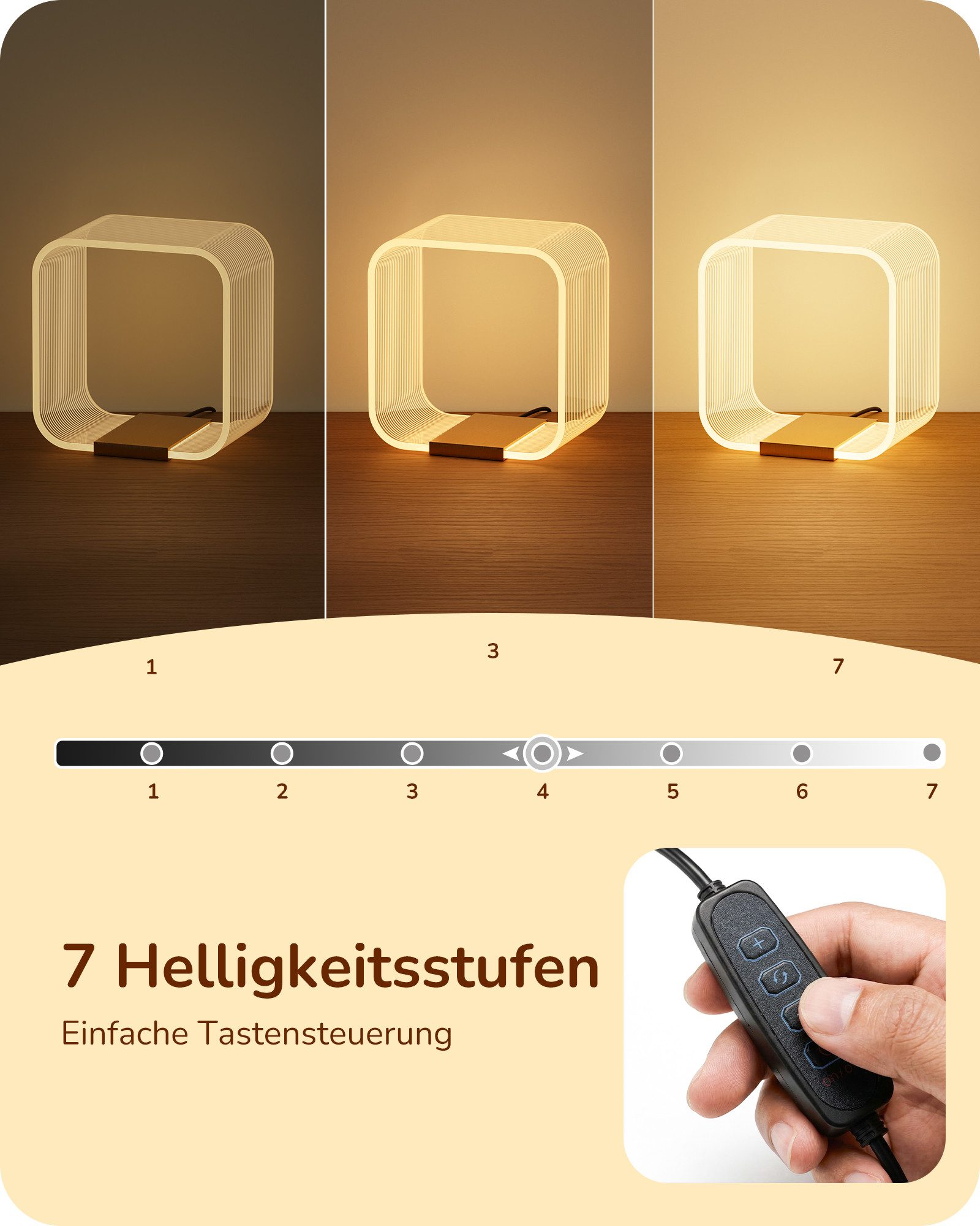 EDISHINE LED Nachttischlampe Dimmbar, Moderne Tischlampe, dimmbar, LED fest integriert, 3 Farbtemperaturen, mit Versteckter Lasergravur, Nachtlicht für Schlafzimmer, Wohnzimmer