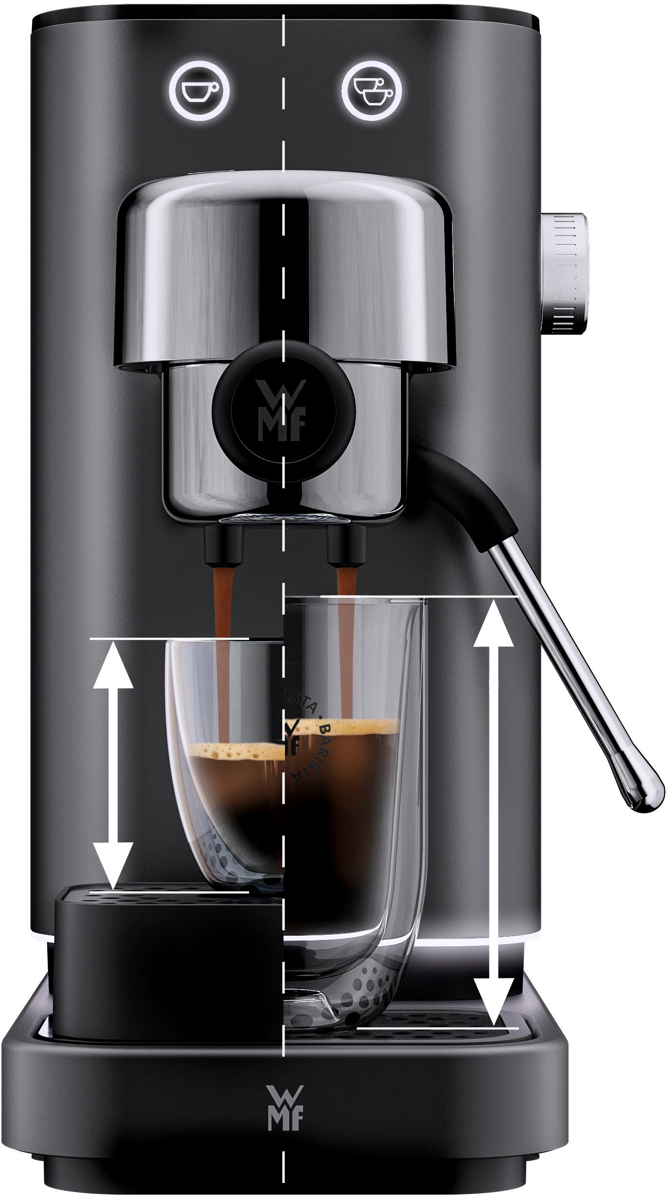 WMF Espressomaschine Lumero Stone Grey, inkl. 3 Einsätzen & Abschlagbox, für 1-2 Tassen, kompakt, LED-Beleuchtung, 15 bar, 1350 Watt, 1-Loch-Milchschaumdüse