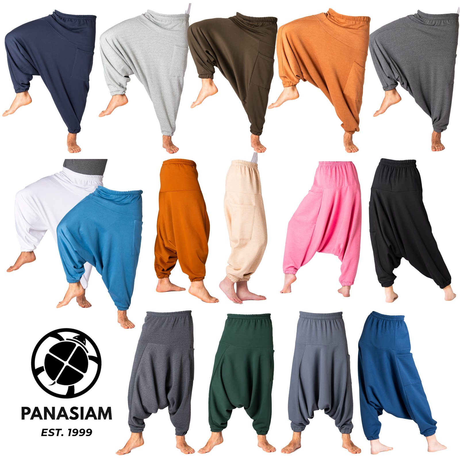 PANASIAM Relaxhose Aladinhose als bequeme warm dunkelblau Chillhose und aus Winter fürs oder Jogginghosen-Stoff Baumwollhose Homeoffice für Herbst Sofa gefütterte