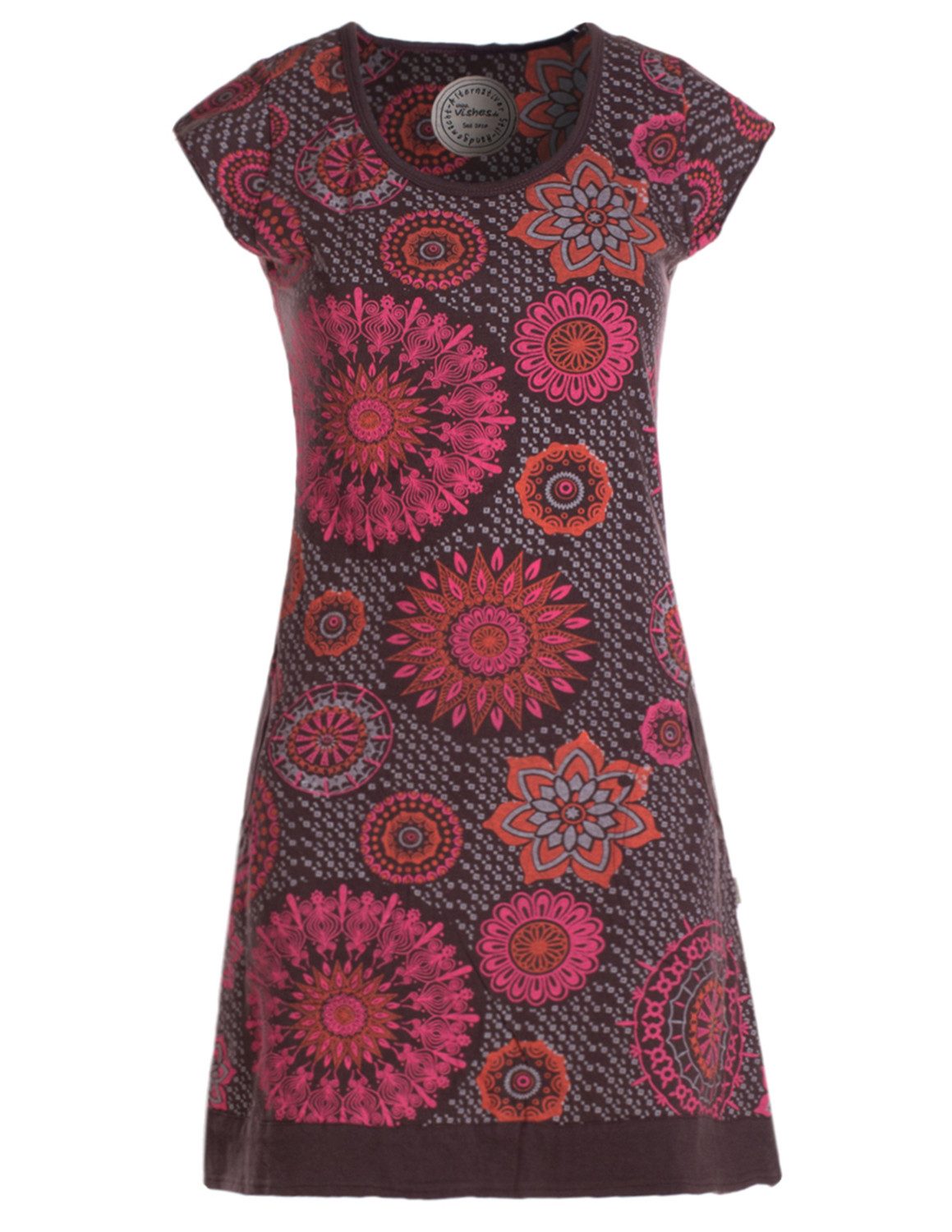 VISHES Tunikakleid Kurzarm Damen Sommer-Kleid Longshirt-Kleid Mini-Kleid Tunika-Kleid Hippie, Boho, Goa Style mehr