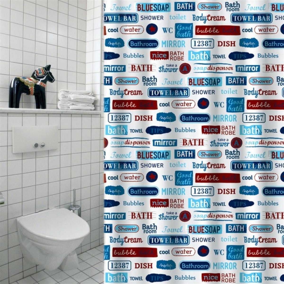 MSV Duschvorhang MSV Anti-Schimmel Duschvorhang "Labels"- Anti-Bakteriell, waschbar