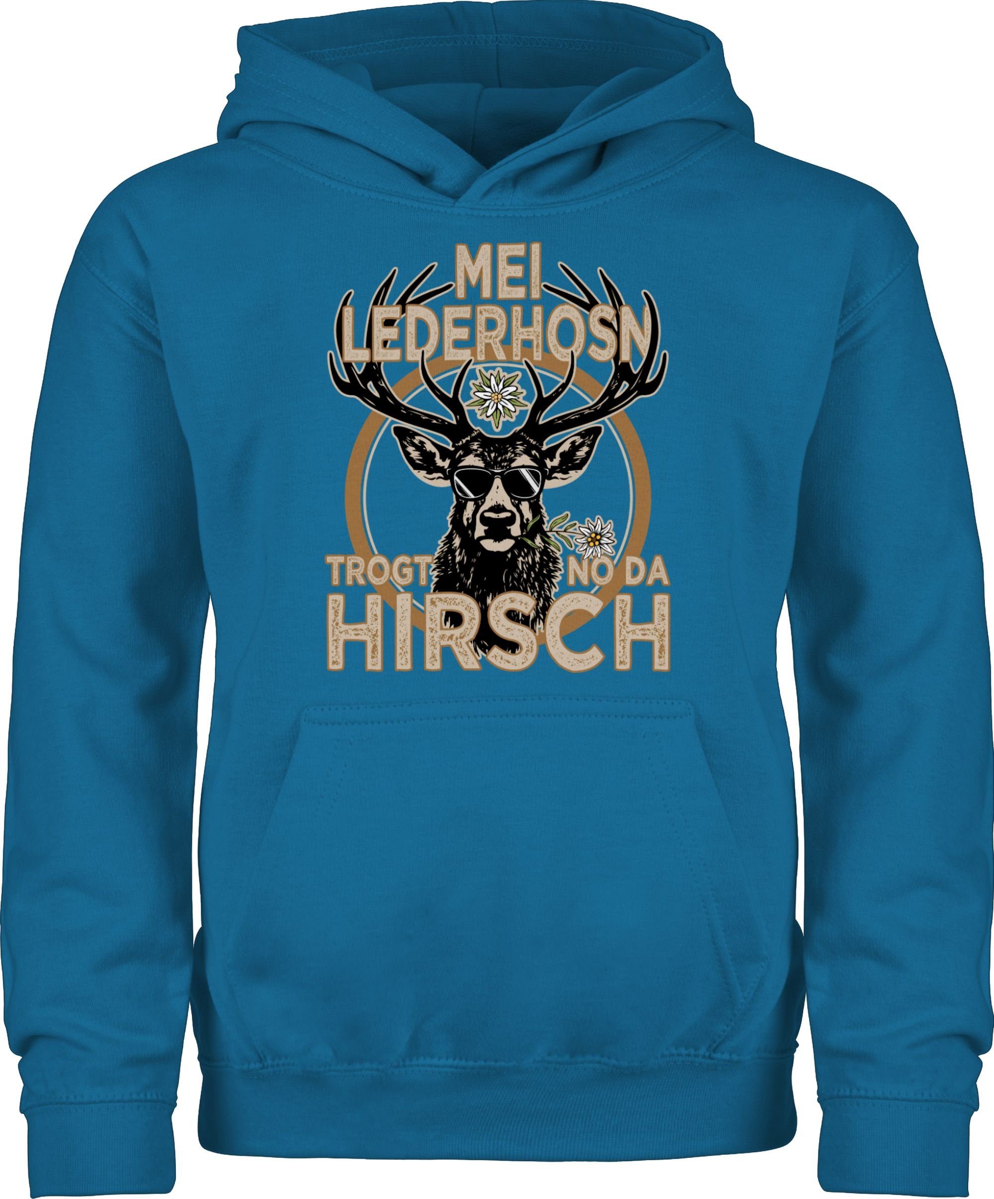 Shirtracer Hoodie Trachten Outfit Lederhose Spruch Trägt der Hirsch Mode für Oktoberfest Kinder Outfit 1 Himmelblau
