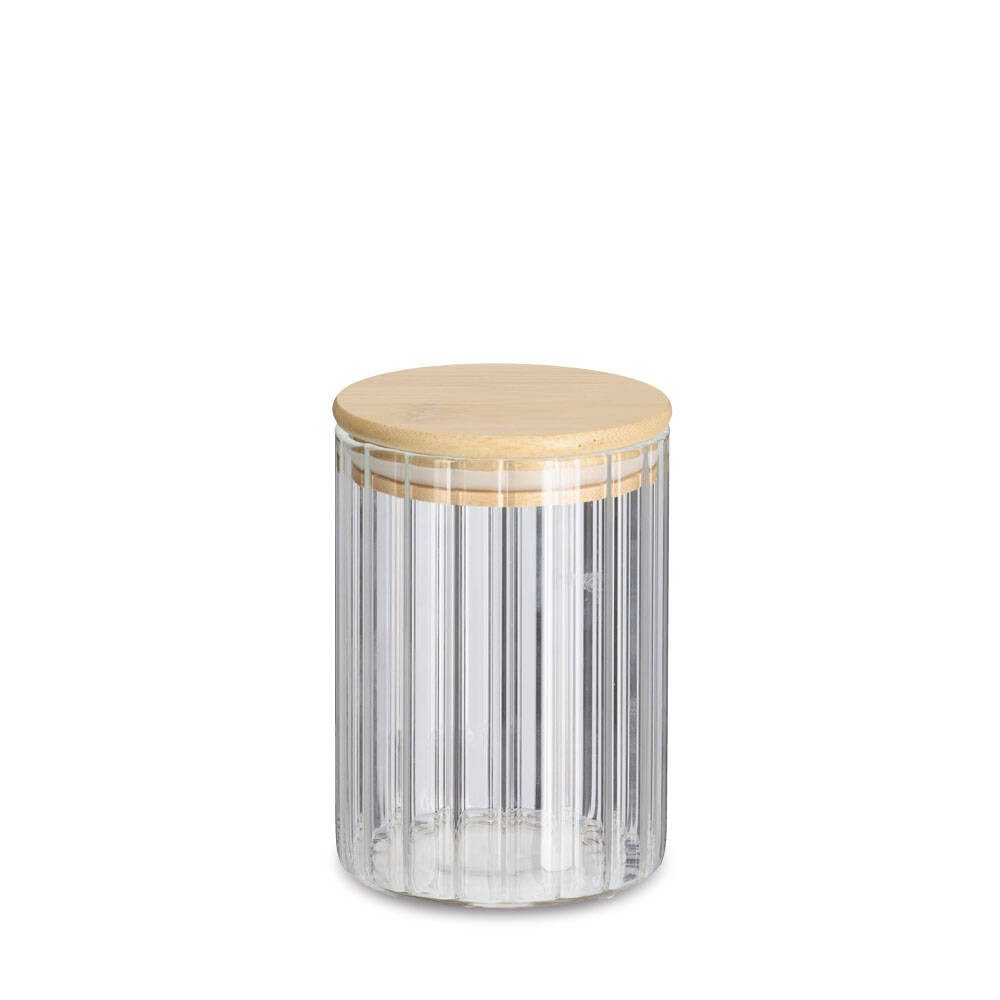 Zeller Present Vorratsglas Glasbehälter mit Bambusdeckel GROOVES, 550 ml, Glas, (einzeln, einzeln)