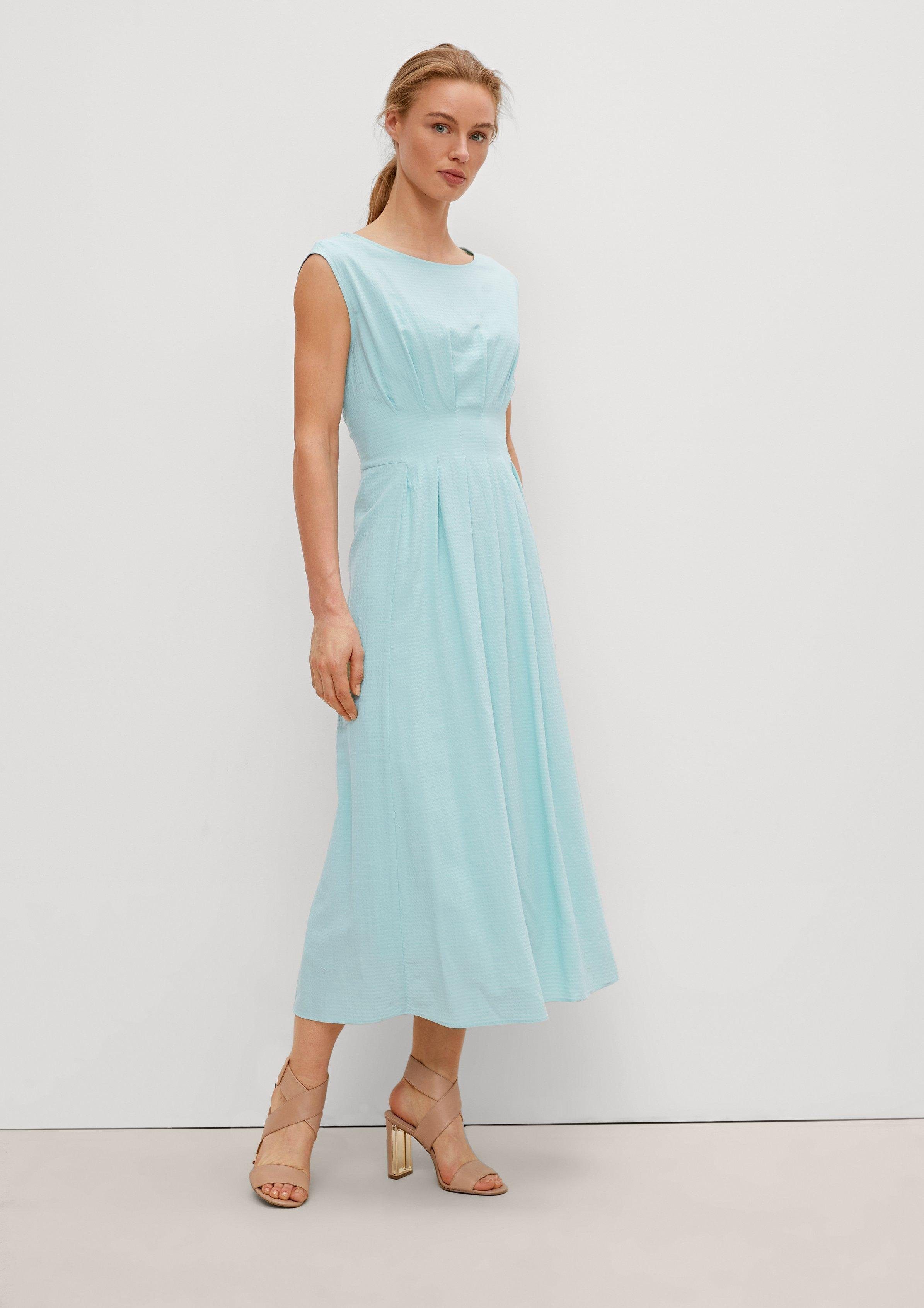 Comma Minikleid Kleid Raffung, Gummizug aqua aus Seersucker