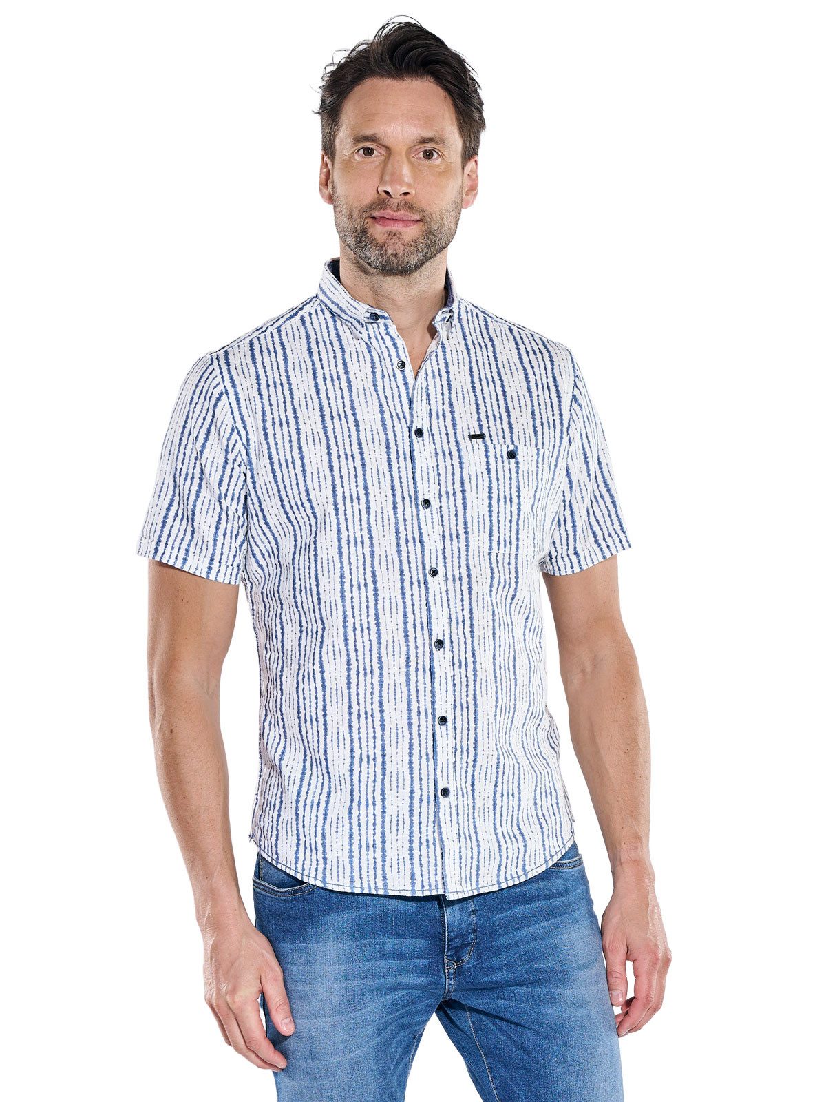Engbers Kurzarmhemd Herren Kurzarmhemd mit Streifen und Brusttasche, Marineblau