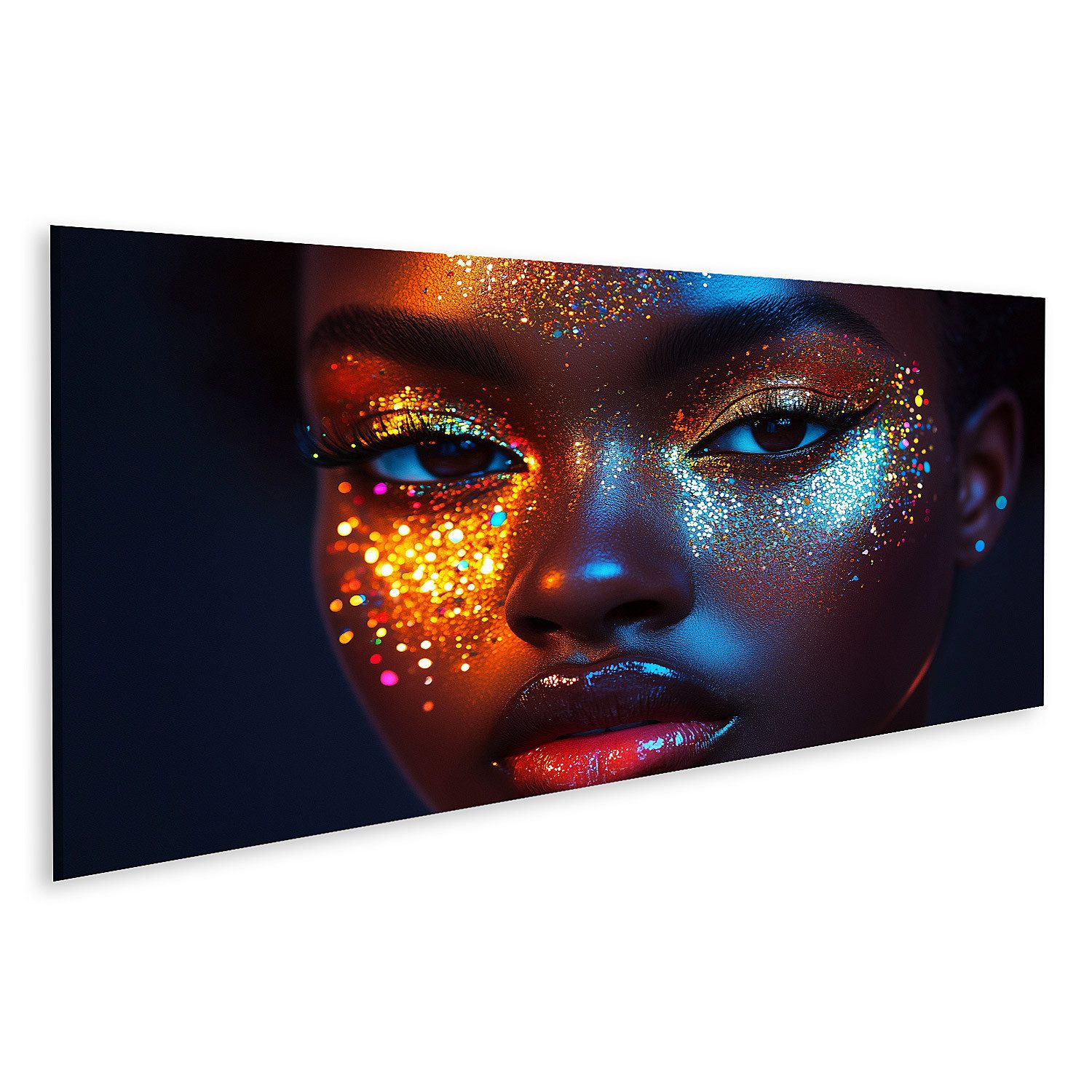 islandburner Leinwandbild Funkelndes Gesicht mit farbenfrohem Glitzer Make up