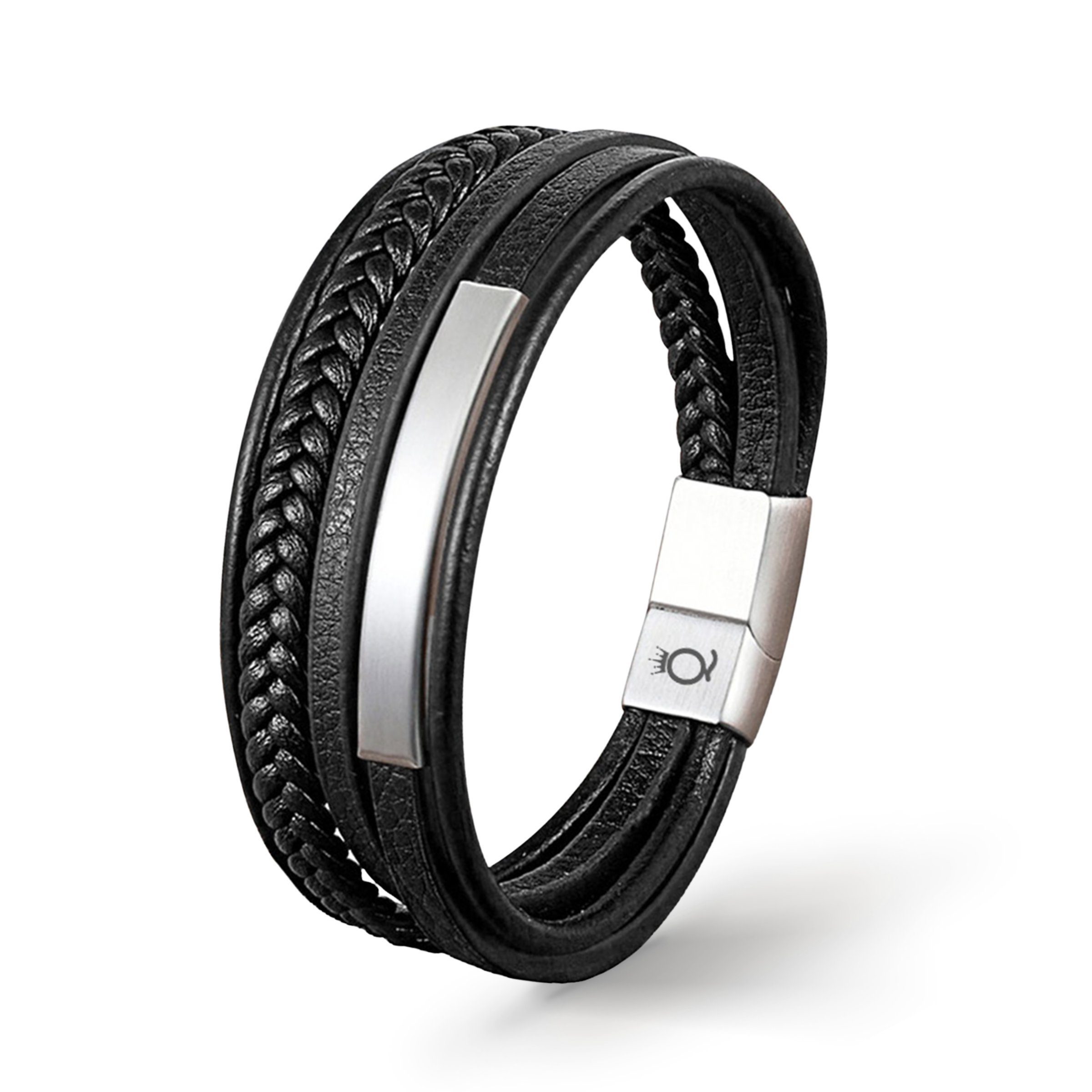 Echtleder, geflochten, "PLATE" Style, SIlber (Edelstahl, Casual Handgefertigt) Lederarmband Herren UNIQAL.de Lederarmband