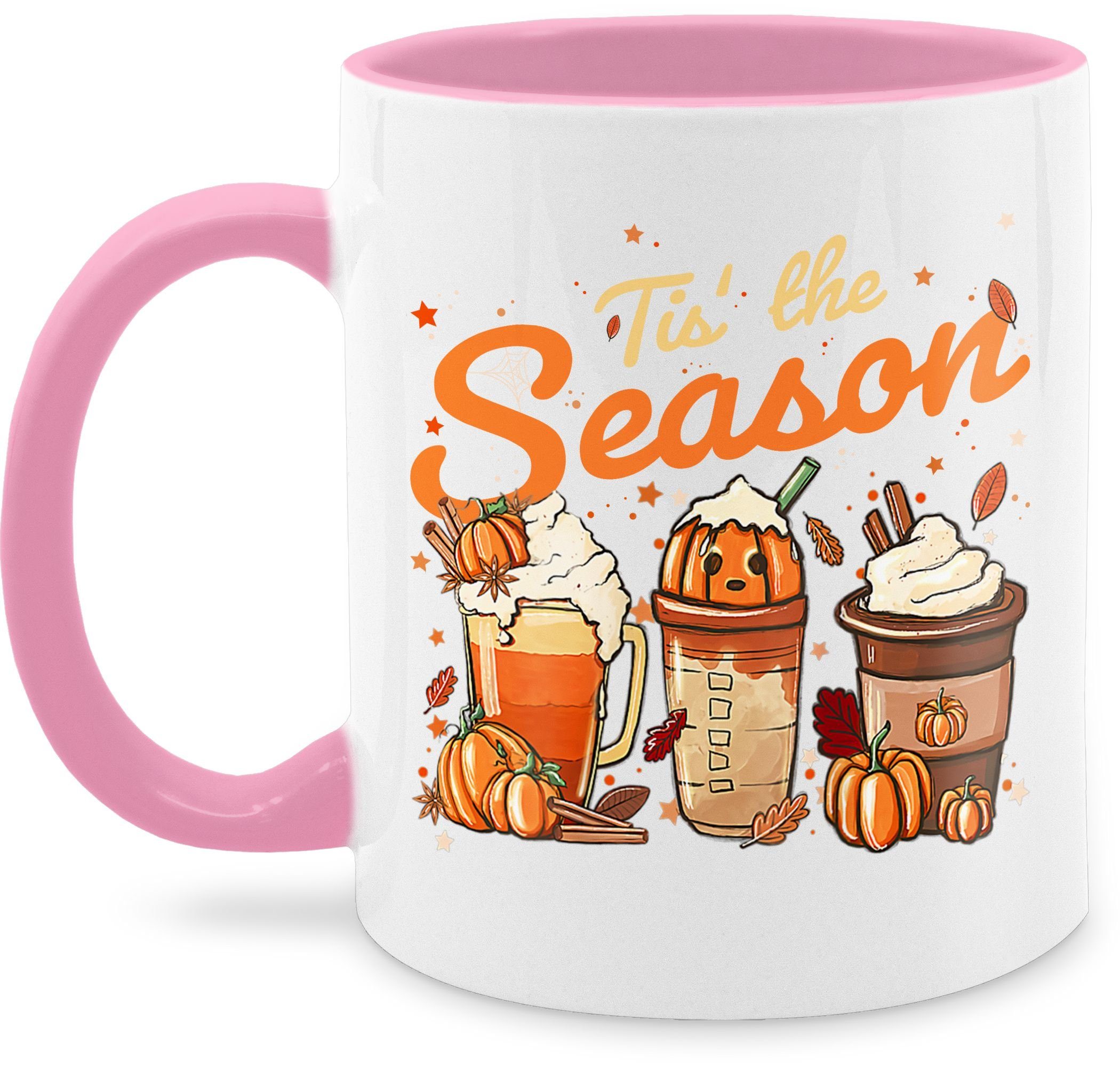 Shirtracer Tasse Pumpkin Kürbis Tis' the Season Herbst, Keramik, Halloween Tassen 3 Rosa