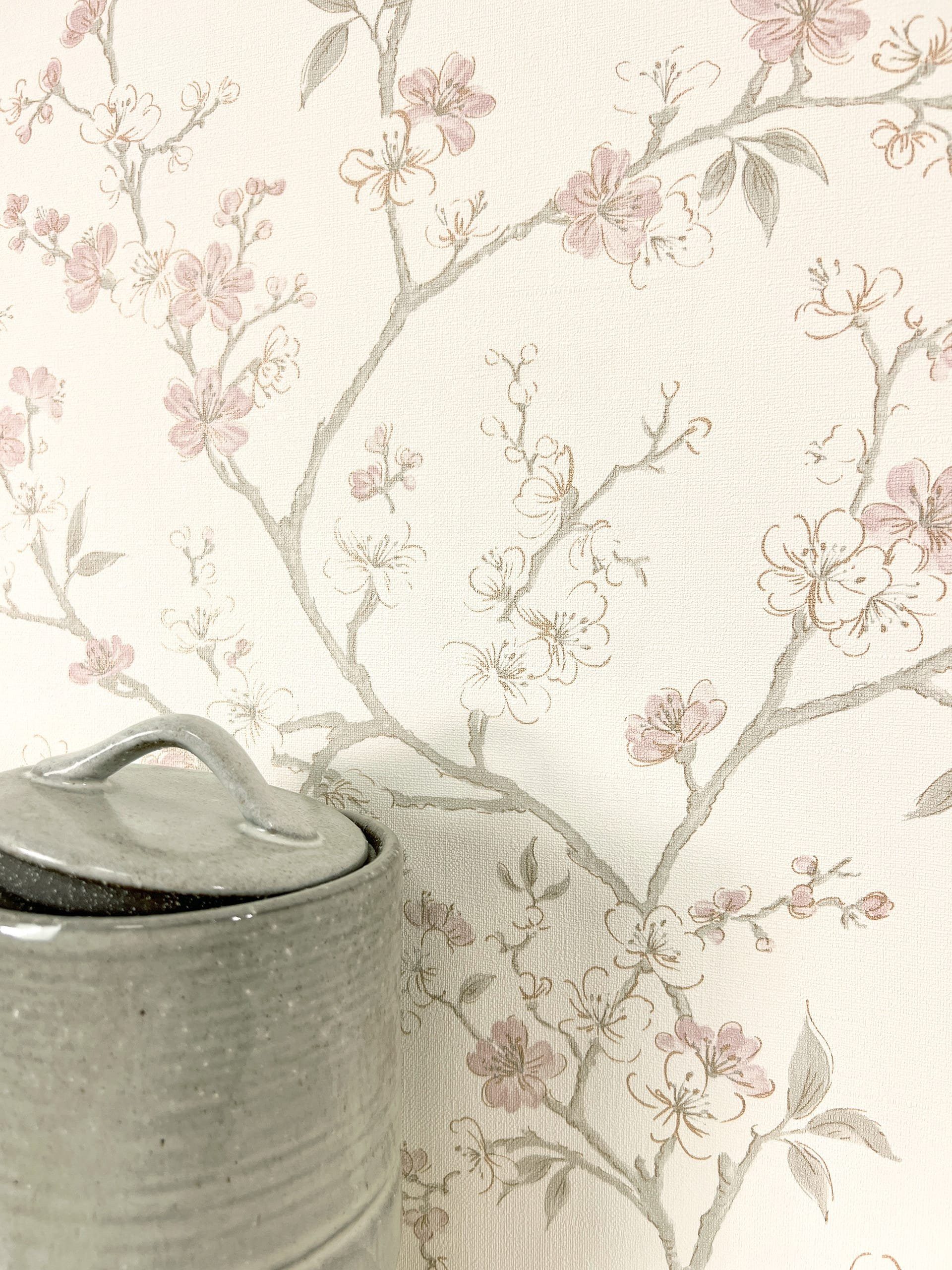 Newroom Vliestapete, Weiß Tapete Floral Kirschblüten - Blumentapete Vintage günstig online kaufen