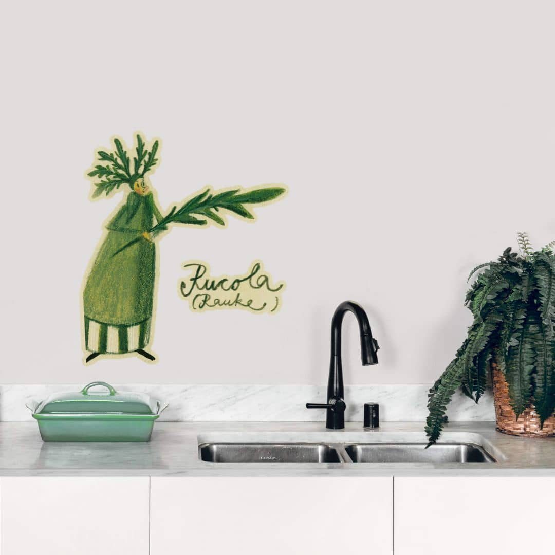 K&L Wall Art Wandtattoo Wandtattoo Kunstdruck Leffler Märchen Fee Küche Kräuterfrau Rucola, Wandbild selbstklebend, entfernbar