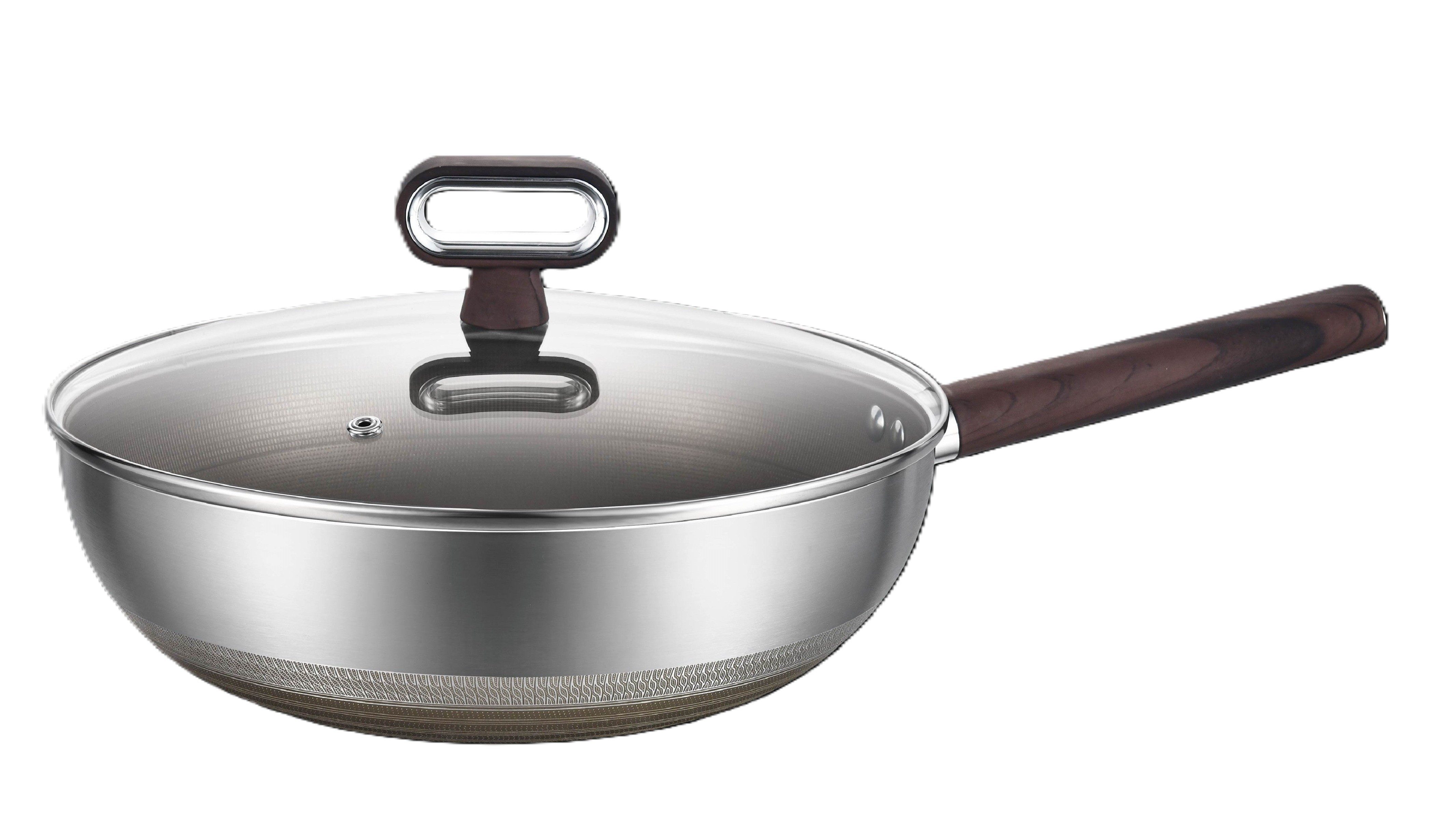 Cheffinger Wok, Edelstahl 18/10 (2-tlg), aus hochwertigem Edelstahl mit Glasdeckel, Induktionsgeeignet