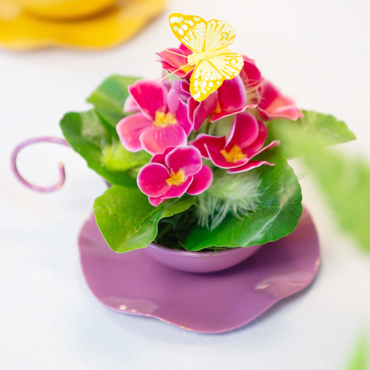 Florists Products Übertopf Metall Deko Tasse Pink mit Unterteller Set 2 Stück Tisch Deko