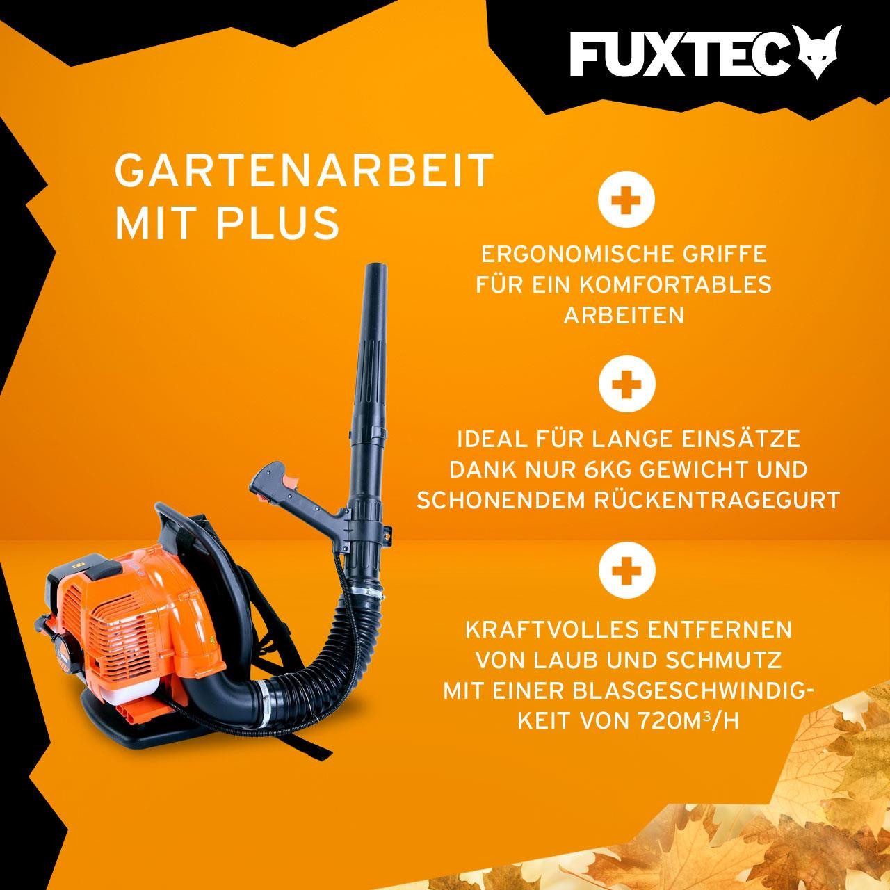 FUXTEC Benzin-Laubbläser FX-LB133T, 72m/s, 300 km/h Blasgeschwindigkeit, rückentragbar
