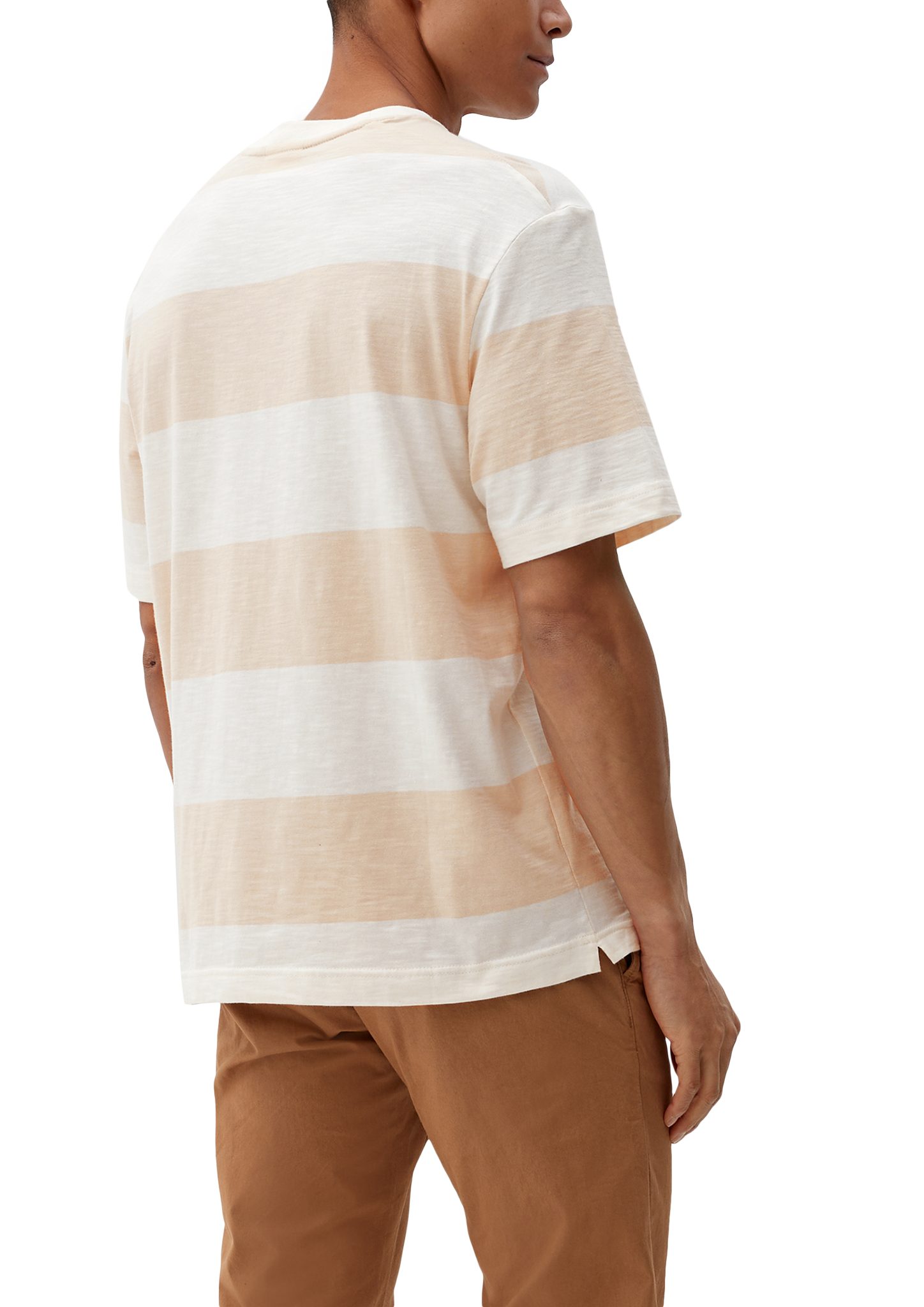 s.Oliver Logo beige T-Shirt Blockstreifen mit Kurzarmshirt