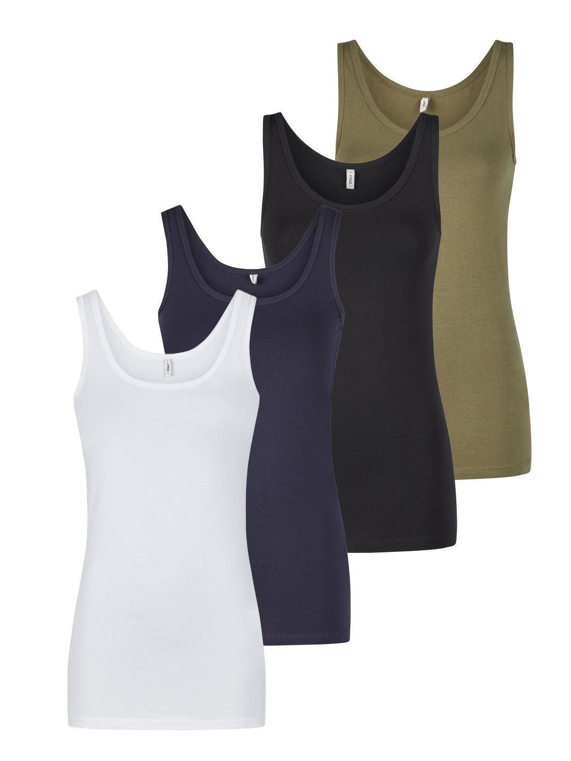 ONLY T-Shirt Damen Tank Top ONLLIVE LUV 4er Pack Slim Fit (Vorteilspack, 4-tlg) kurzarm Sommershirt mit Rundhalsausschnitt