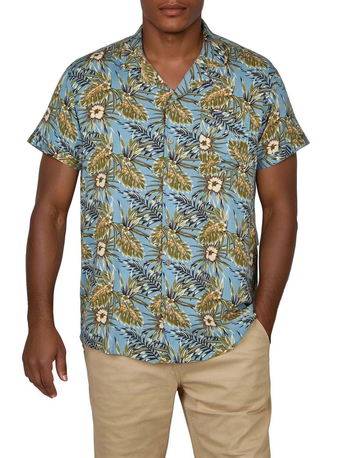 Chemise Manches Courtes Homme Riverso RIVMick - Imprimé Fleurs, 100% Viscose, Coupe Régulière