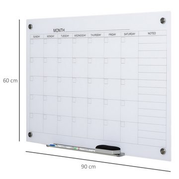 Vinsetto Memoboard Kalendertafel, (Set, 1-tlg., Kalendertafel), Glasplatte mit 4 Glasclip Planungstafel Zeitplan Weiß
