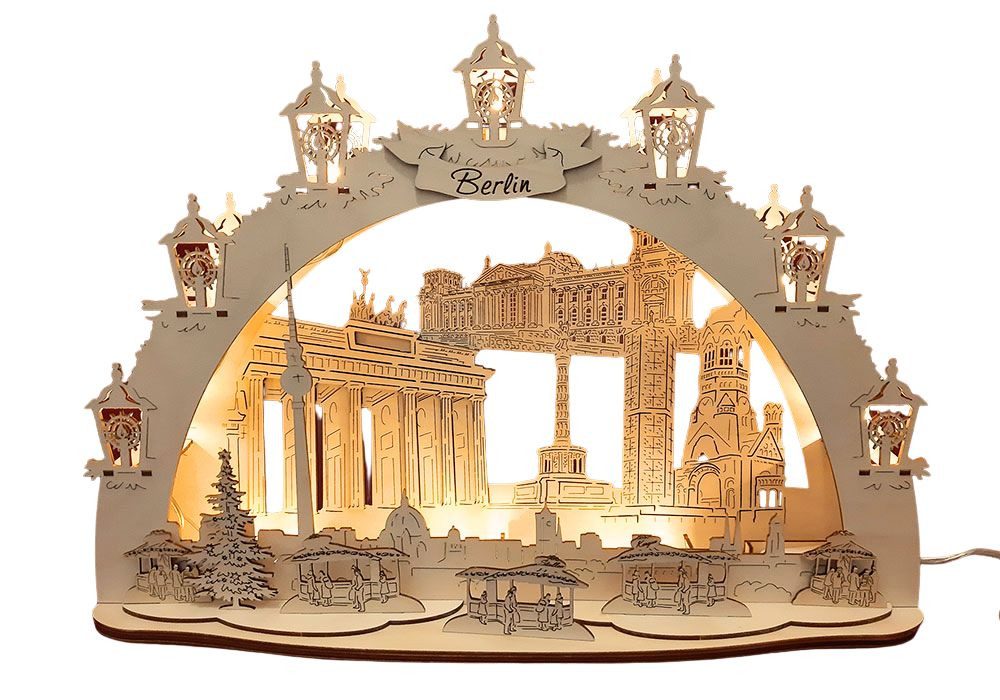 DeColibri LED Schwibbogen 3D LED Schwibbogen Berlin - Holzkunst aus Sachsen - mit Netzkabel, Holzkunst aus Sachsen