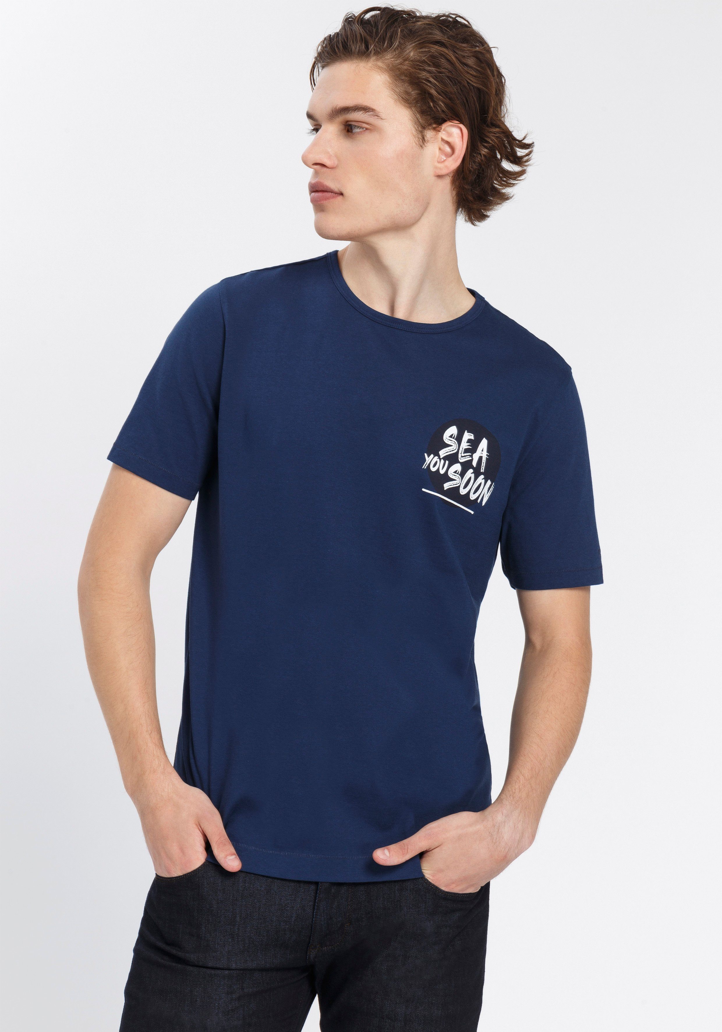 marine-bedruckt mit Logoprint T-Shirt OLYMP