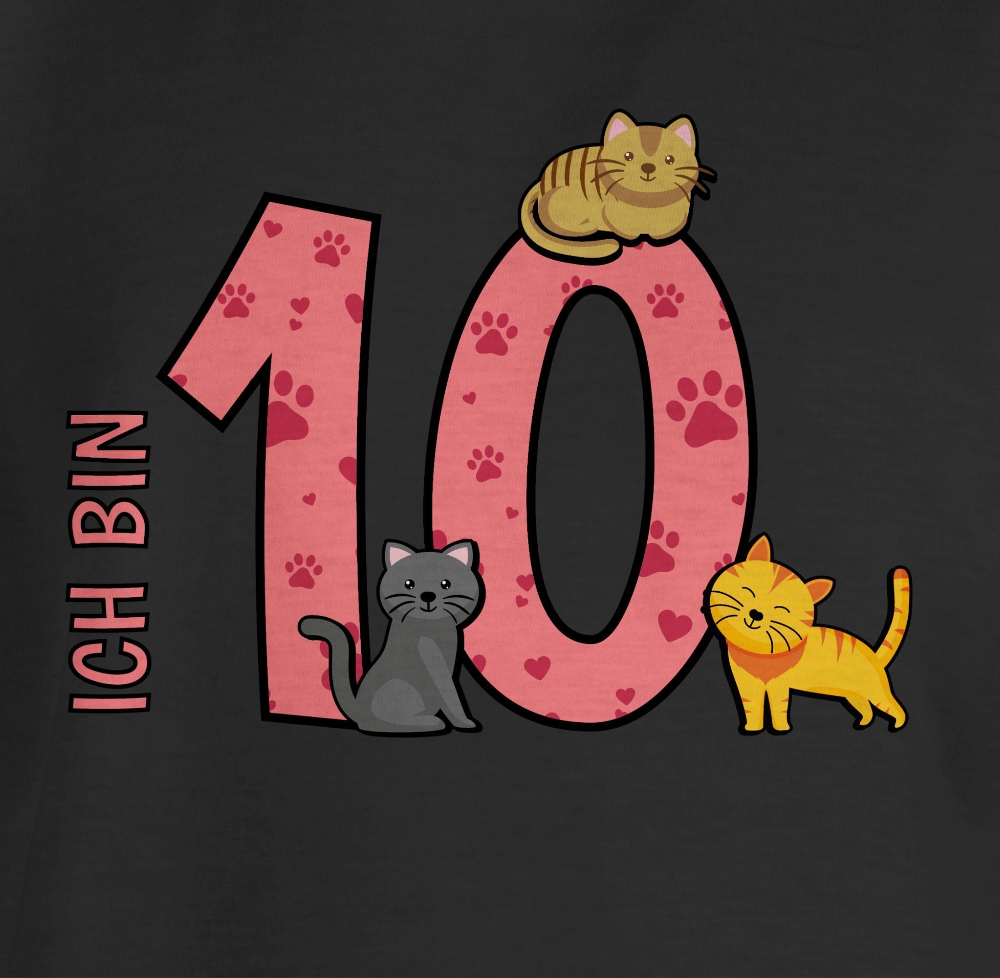 10. 1 T-Shirt Geburtstag Katzen Zehnter Shirtracer Schwarz