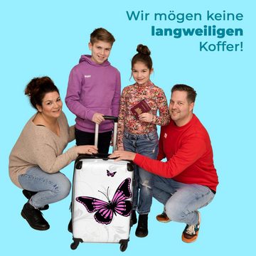 NoBoringSuitcases.com© Koffer Schmetterling - Pflanzen - Rosa - Weiß 67x43x25cm, 4 Rollen, Mittelgroßer Koffer für Erwachsene, Reisekoffer