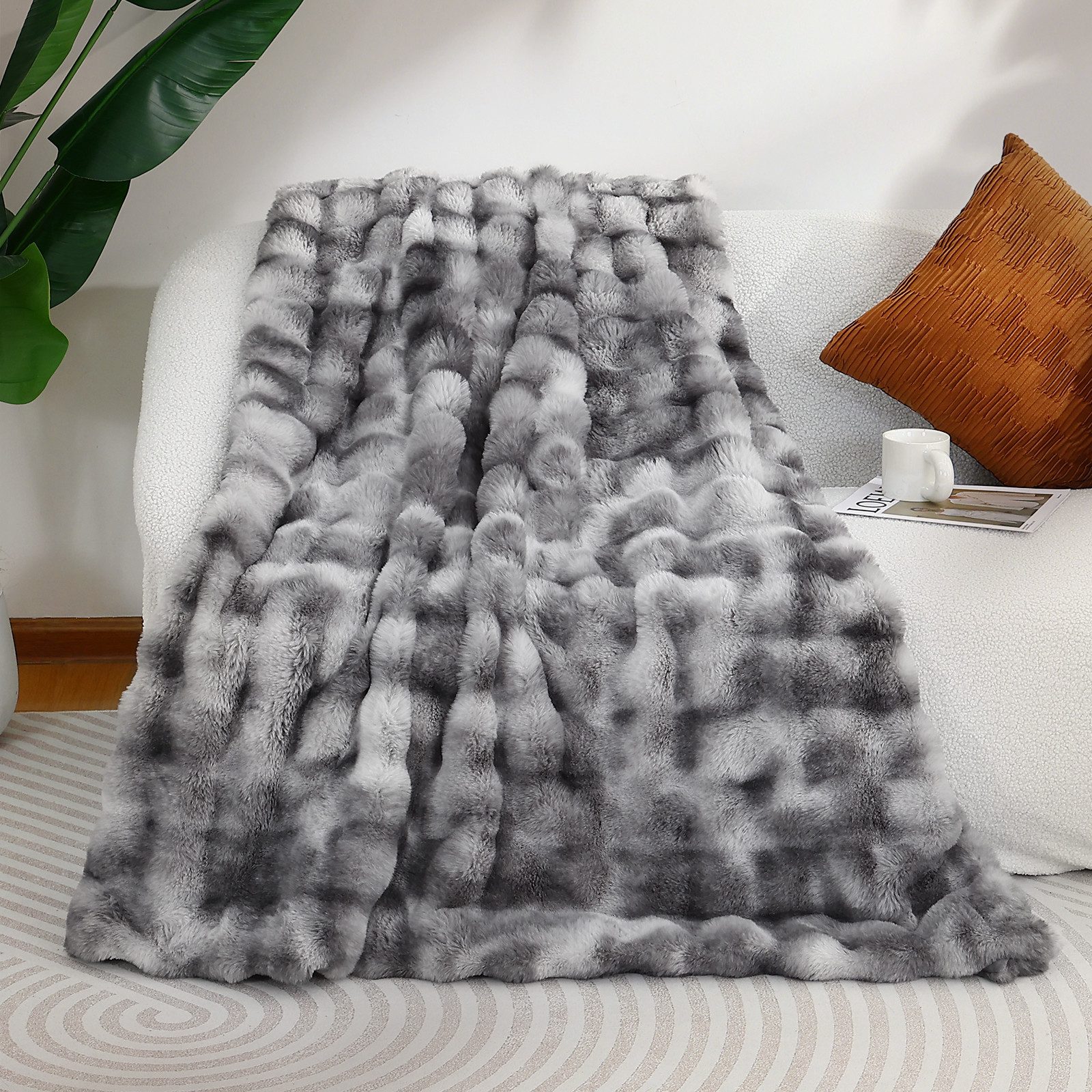 Wohndecke Kunstfelldecke Weiche Kuscheldecke Felloptik 150x200cm Kunstfell Decke, Elegear, Kuscheldecke Fell Bubble Decke Kaninchenfell Decke für Couch Bett Sofa