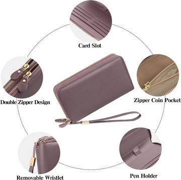 SENDEFN Geldbörse Sanfter Reißverschluss (Große Damen-Geldbörse aus Leder, Damenbrieftasche mit RFID-Schutz), Hochwertiges Leder mit Langlebige Qualität Geräumig und organisiert