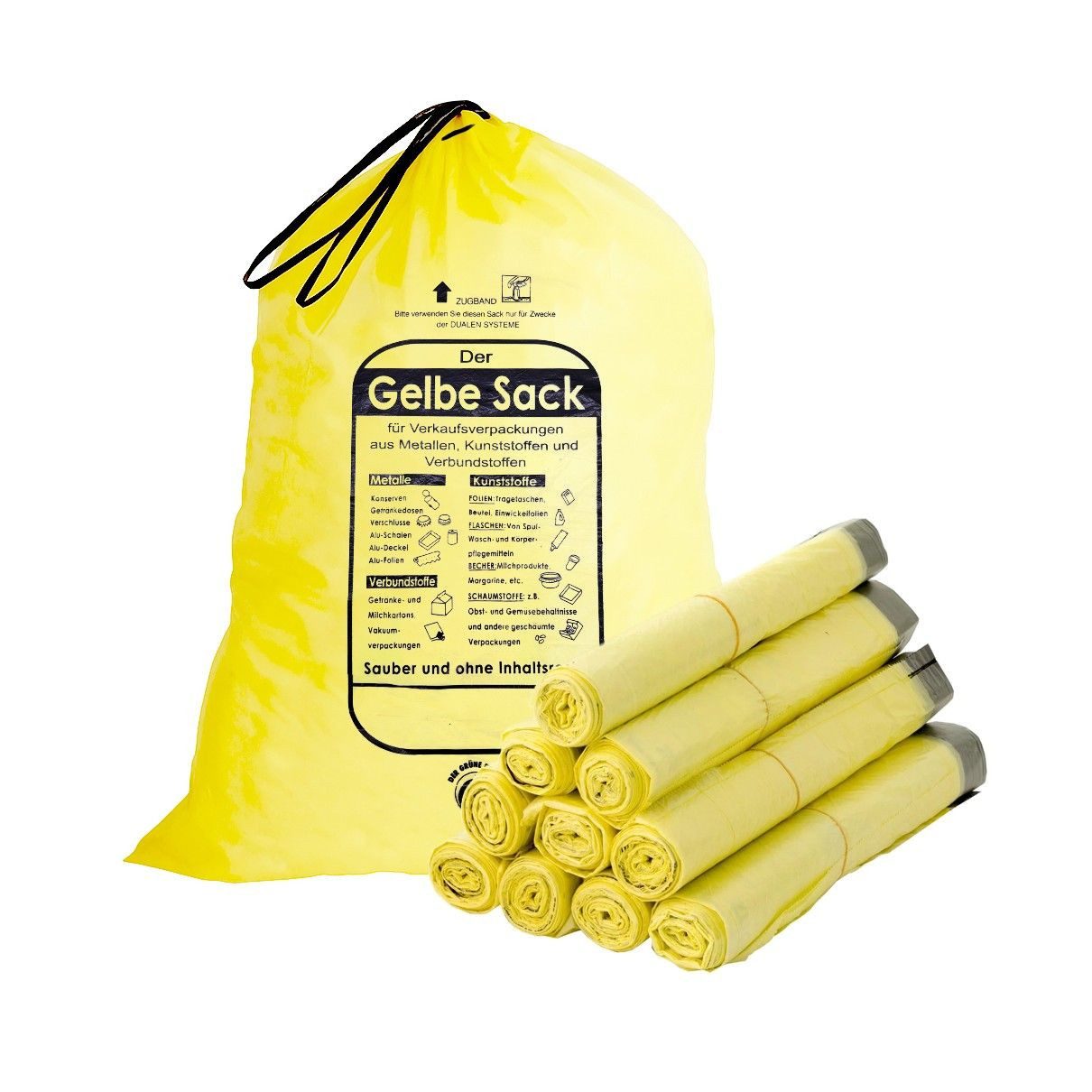 ARLI Müllbeutel Der Gelbe Sack 90L HDPE Müllbeutel gelbe Müllsäcke, Zubehör für Mülltonne, mit Zugband