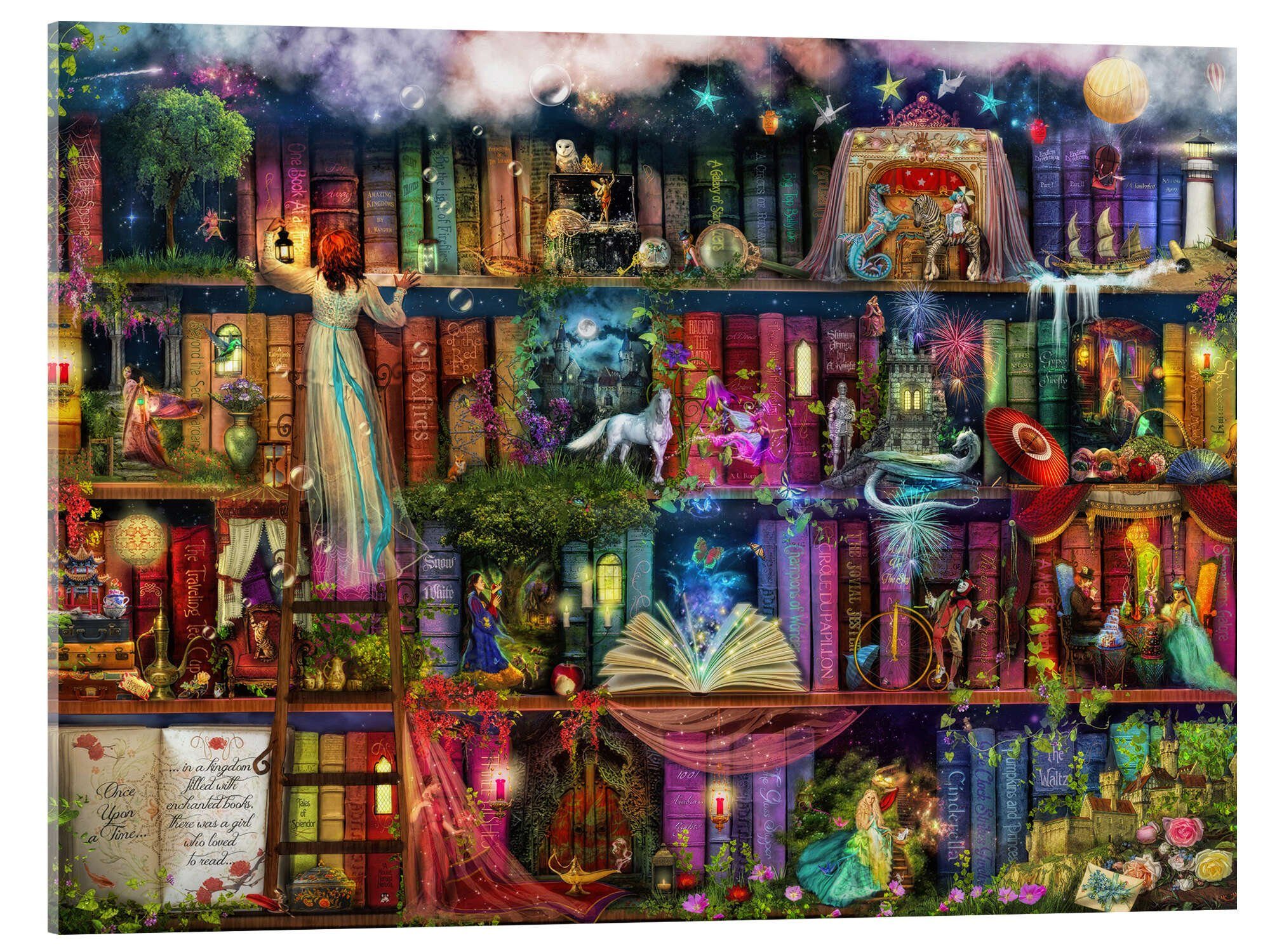 Posterlounge Acrylglasbild Aimee Stewart, Das Bücherregal voller Märchen, Kindergarten Kindermotive