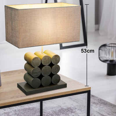 etc-shop Tischleuchte, Leuchtmittel nicht inklusive, Lese Lampe Nacht Schreib Tisch Leuchte Holz Textil eckig Schlaf Zimmer