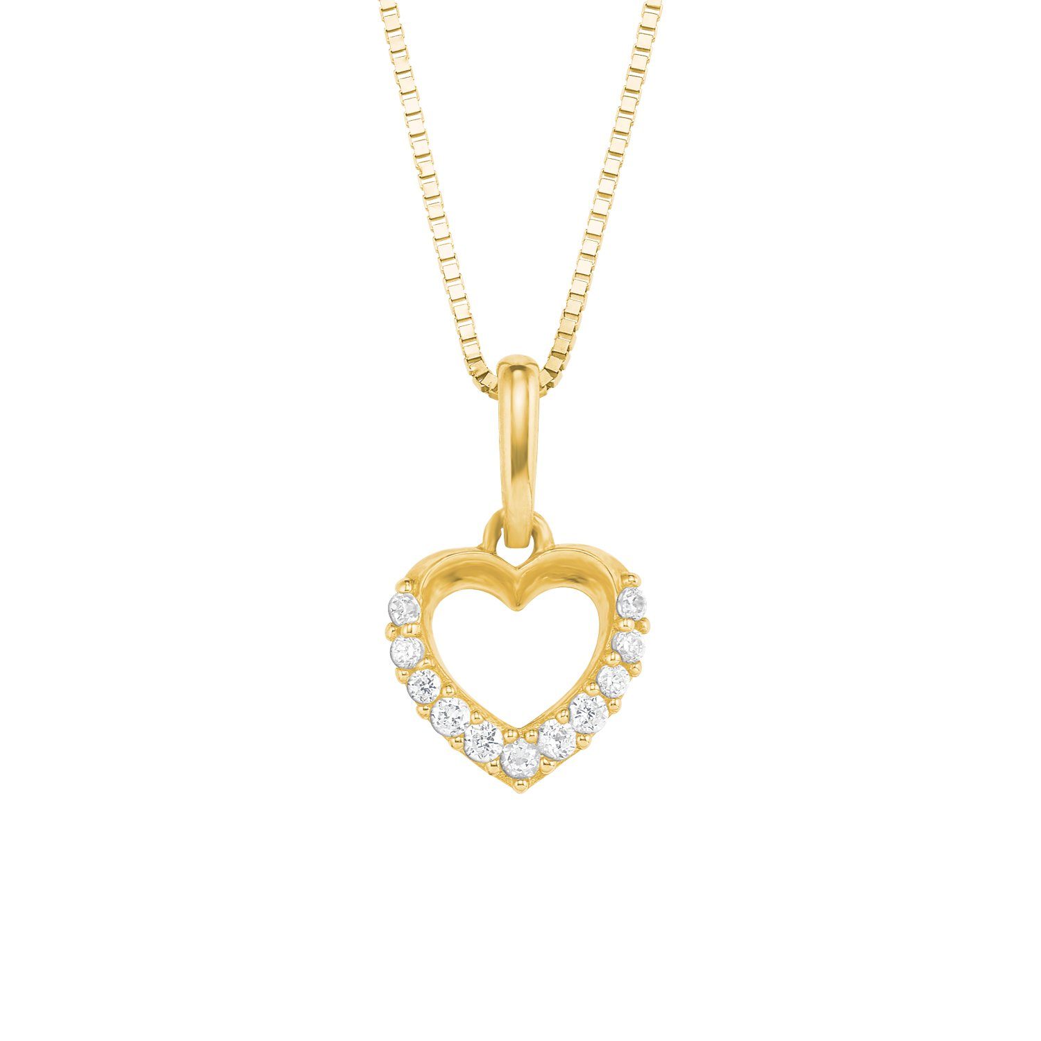 Amor Goldkette für Damen, Gold 375, Zirkonia synth., Herz (2-tlg., Kette mit Anhänger)