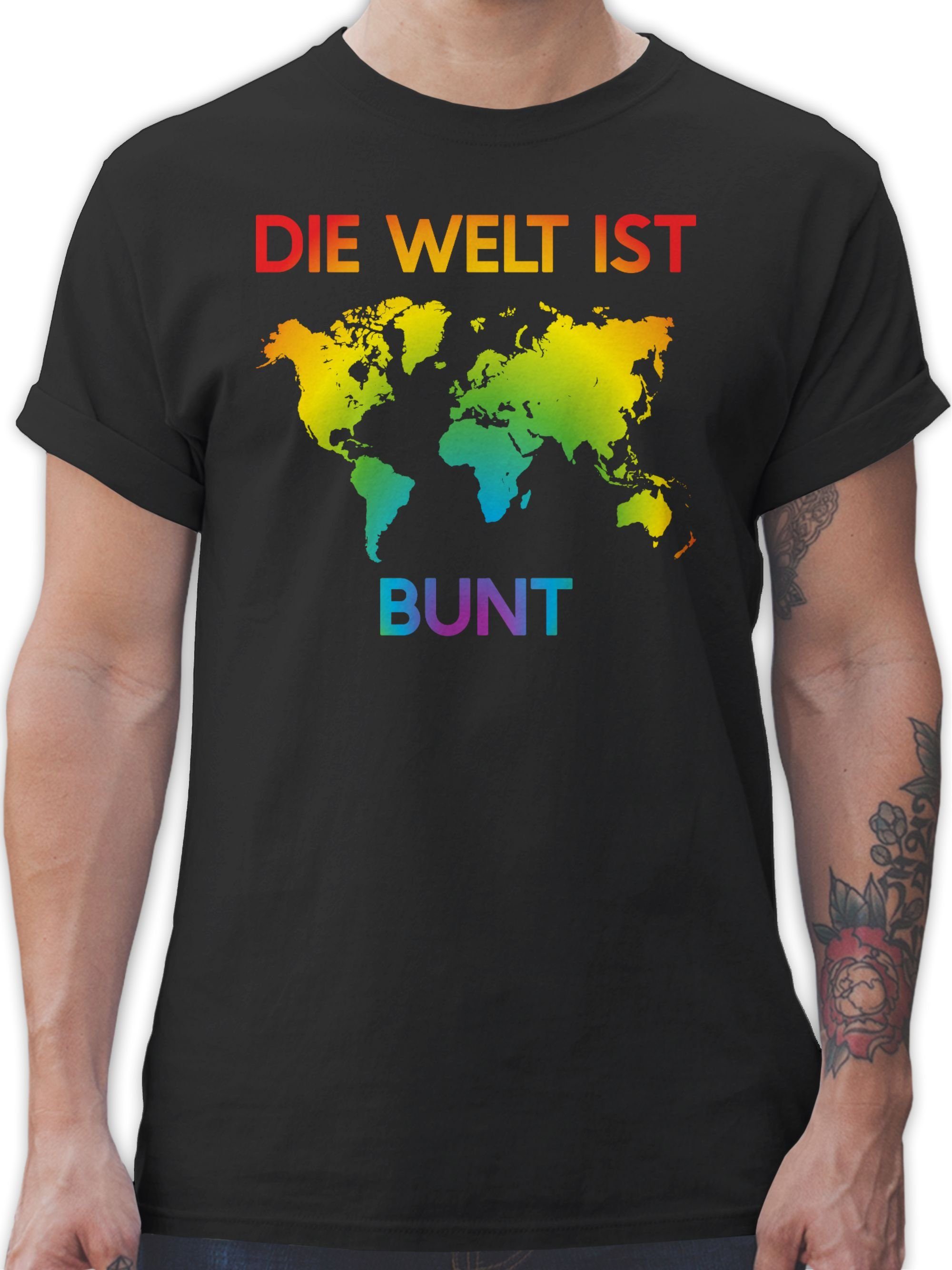 Shirtracer T-Shirt Die Welt ist bunt – Regenbogen Farben LGBT Kleidung