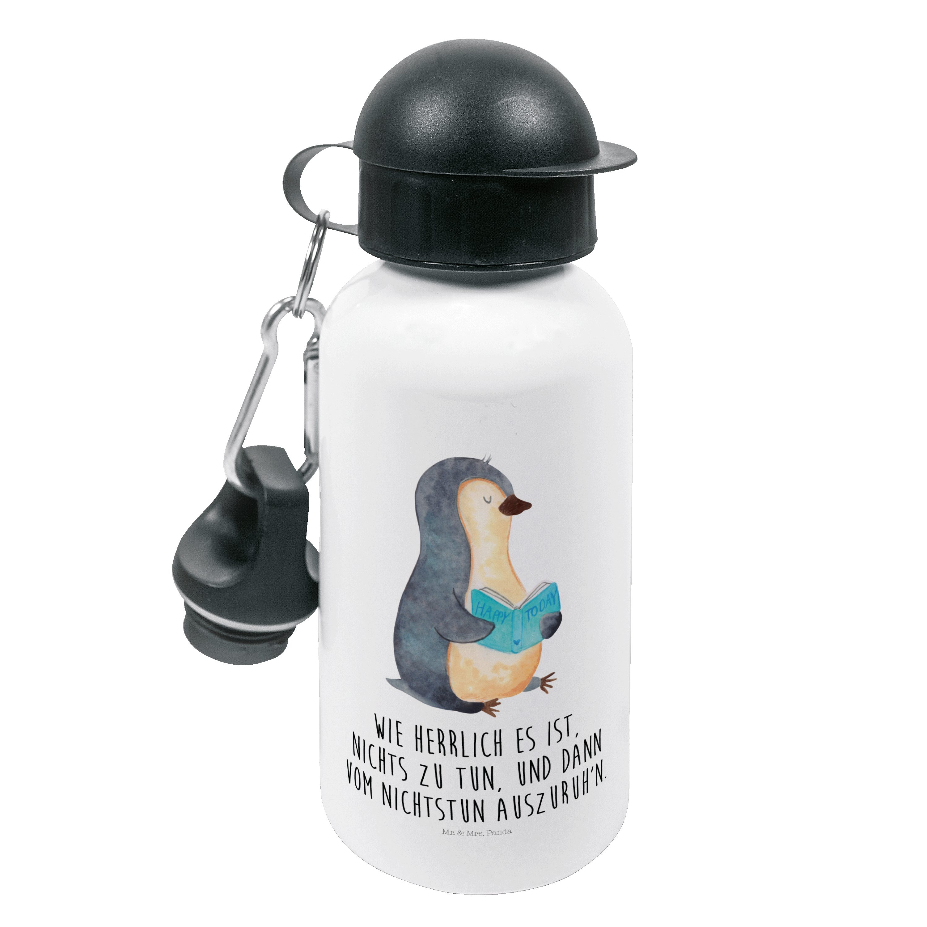 Mr. & Mrs. Panda Trinkflasche Pinguin Buch - Weiß - Geschenk, Pause, Kinder Trinkflasche, Bücherwur