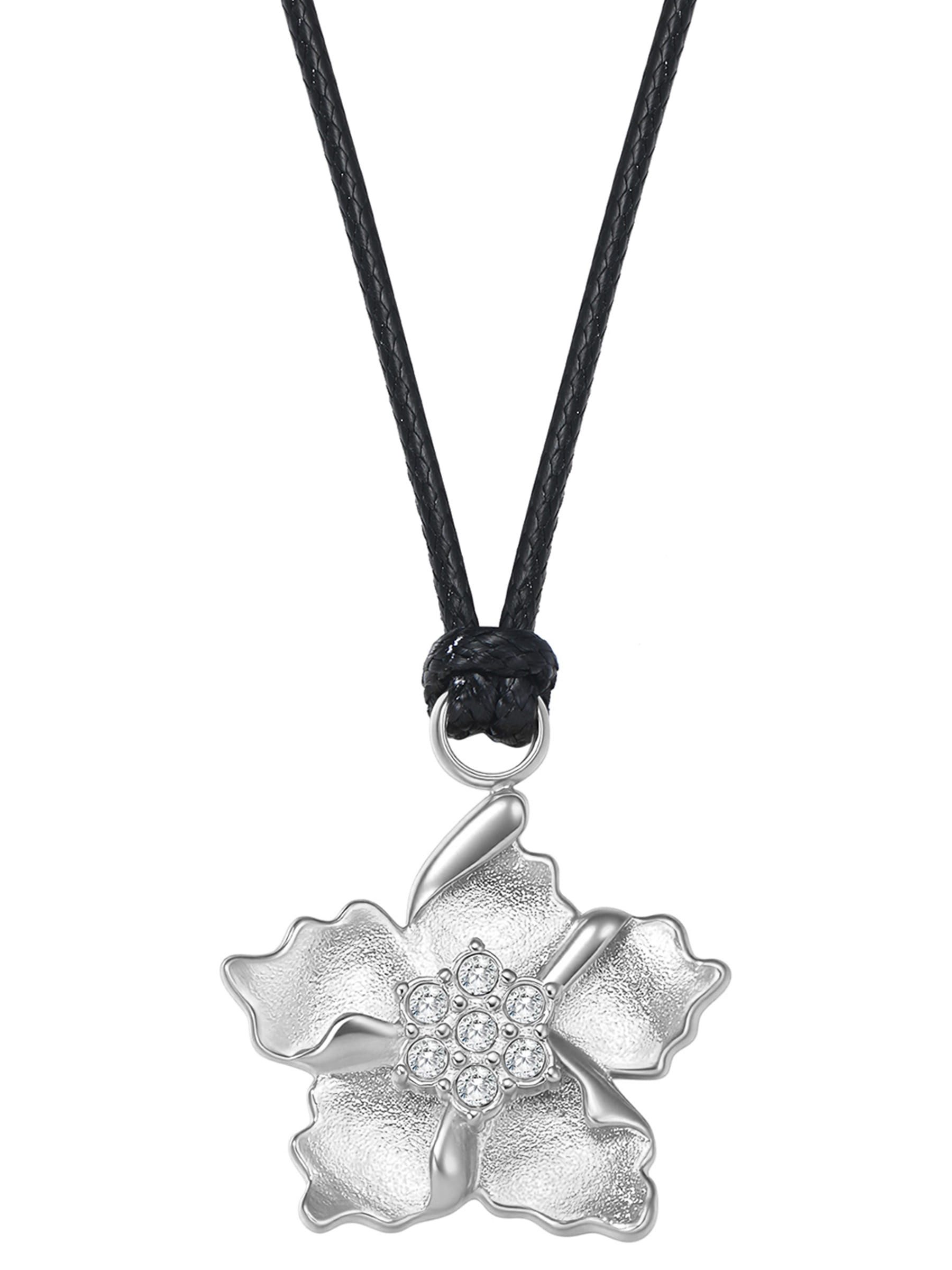 Hey Happiness Kette mit Anhänger Blume – Verstellbare Damen Halskette mit Kordelband & Edelstahl Blüte, 18K vergoldeter & rosévergoldeter Schmuck mit Zirkonia